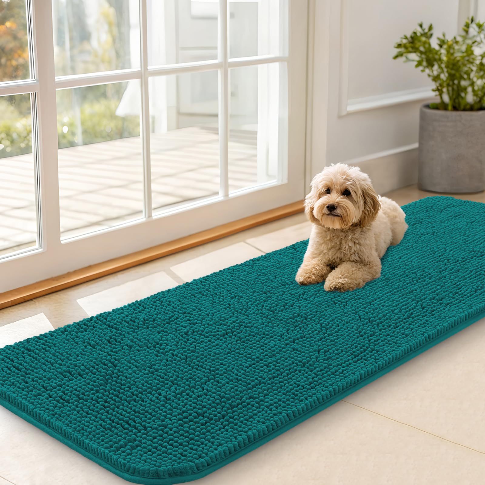 OLANLY Dog Door Mat for Muddy Paws 30x20, Absorbs Moisture and Dirt, Absorbent Non-Slip Washable Doormat, Quick Dry Chenille Mud Mat for Dogs, Entry Indoor Entryway Carpet for Inside Floor, Grey