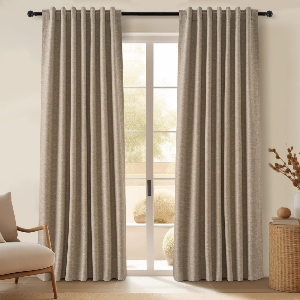 Topfinel Cream Linen Blackout Curtains 84 Inch Long for Bedroom Living Room, Ivory Pinch Pleat Back Tab Full Blackout Drapes Farmhouse Boho Curtains for Window, White Neutral Curtains 52" X 84" 7 FT
