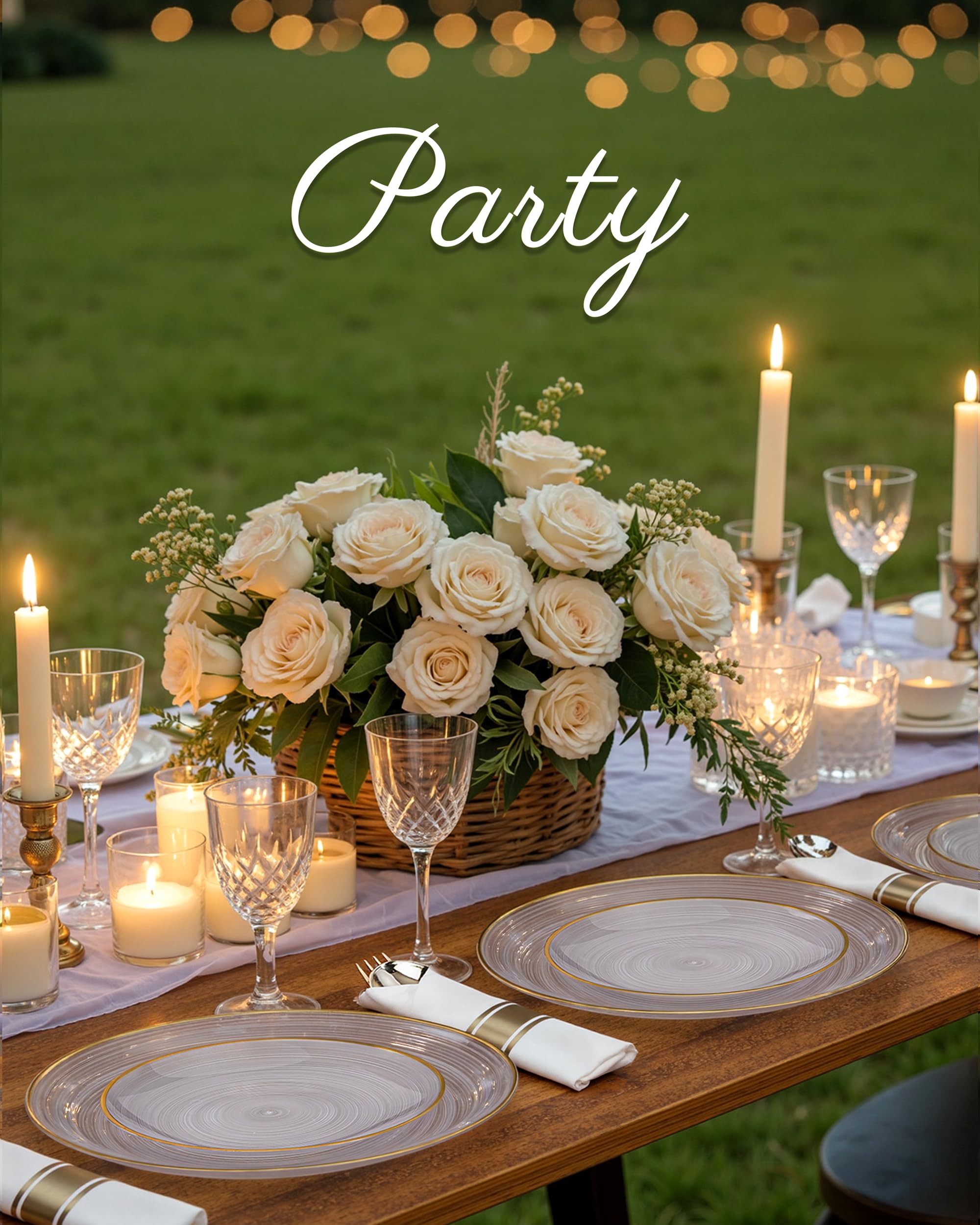 Morejoy 60Pcs Brown Plastic Plates,Brown Disposable Plates With Gold Rim, Gold Party Dinnerware Set Include 30 Dessert plates,30 Dinner plates for Party & Wedding