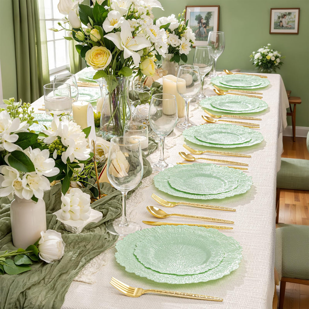 DaYammi 60Pcs Gold Plastic Plates-Elegant Gold Plates Disposable & Reusable-Heavy Duty Plastic Plates for Party Including 30 Dinner Plate, 30 Dessert Plate for Weddings,Dinner Parties