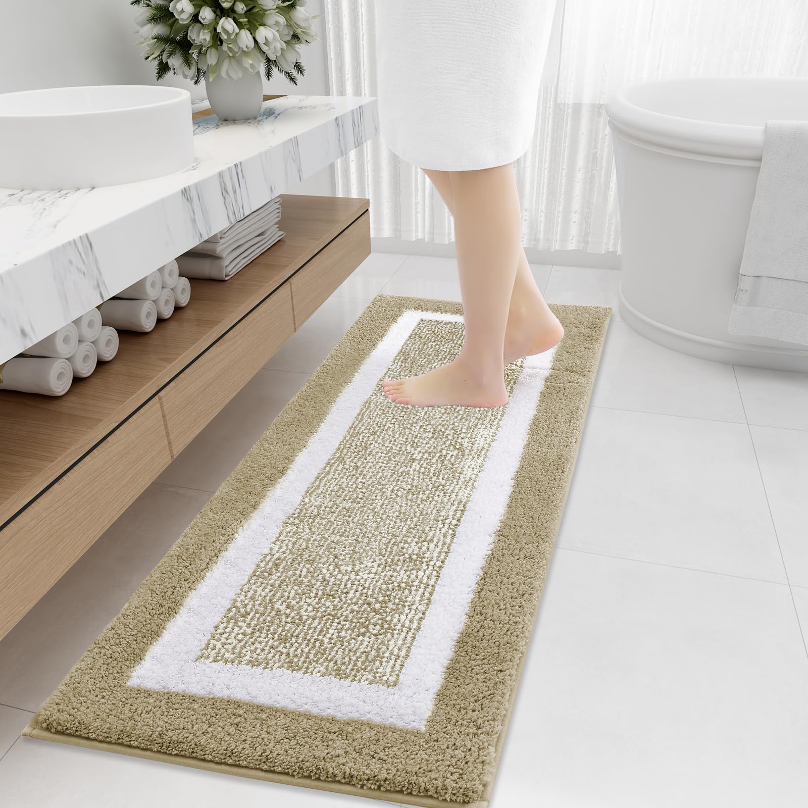 OLANLY Small Bathroom Rugs 24x16, Extra Soft and Absorbent Microfiber Bath Rugs, Non-Slip, Machine Washable, Quick Dry Shaggy Bath Carpet, Bath Mats for Bathroom Floor, Tub, Shower, Grey