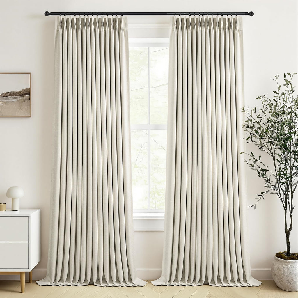 Topfinel 84 Inch Long Natural Blackout Curtains for Bedroom Livingroom, Farmhouse Back Tab Pinch Pleated Drapes for Track System,Neutral Linen Ambiance & Privacy Drapes Natural 52" W*84" L