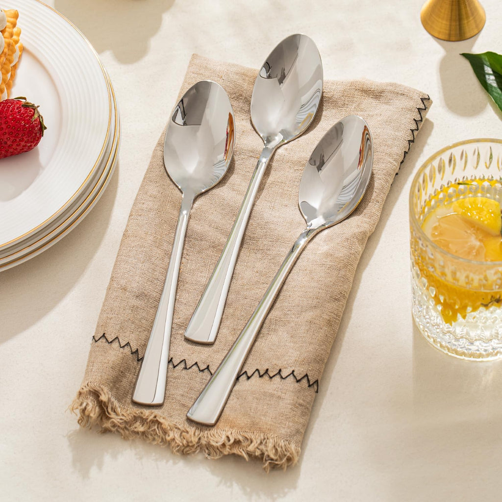 KINGSTONE 8.15-Inch Dinner Spoons (Not Teaspoons), 4-Piece 18/10 Stainless Steel Table Spoon Set, Silver, Food Grade, Dishwasher Safe