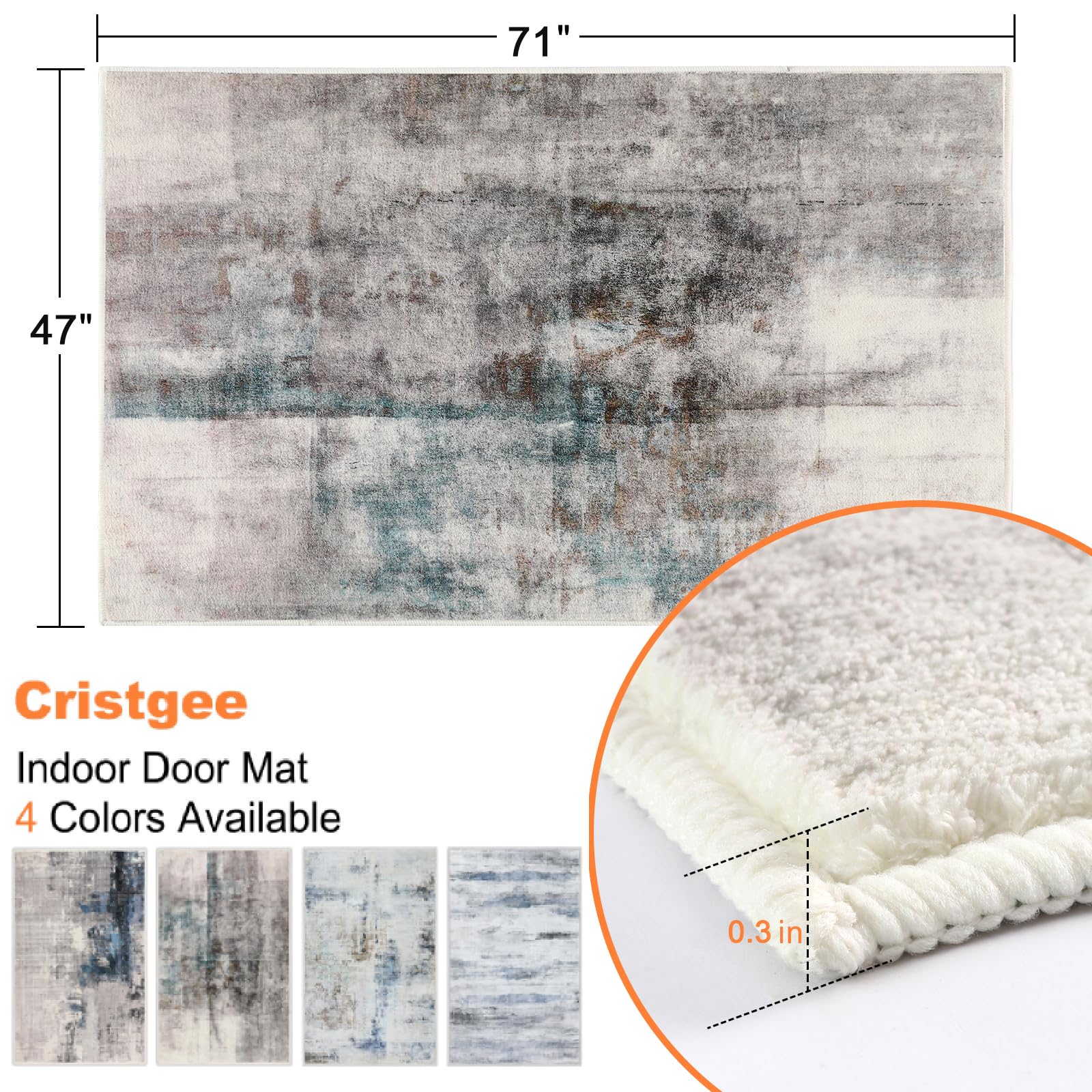 CRISTGEE Door Mat, Front Indoor Door Mat Faux Wool Non-Slip Entryway Rug Absorbent Abstract Throw Rug for Indoor Entrance Hallway Laundry Room, High Traffic Areas, 20X32 Inches, Gray Washable