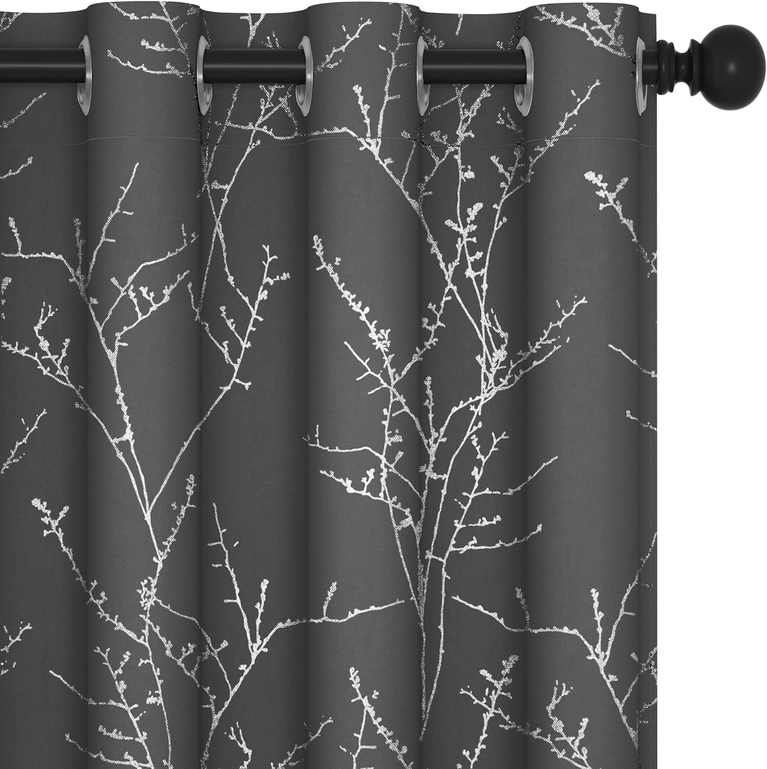 Deconovo Blackout Curtains, Grey Curtain, Thermal Insulated Soundproof Curtain Drapes, Wave Dot Foil Print, 52 x 84 Inch, 2 Panels, Machine‑Washable Privacy Window Drape for Bedroom Living Room Office