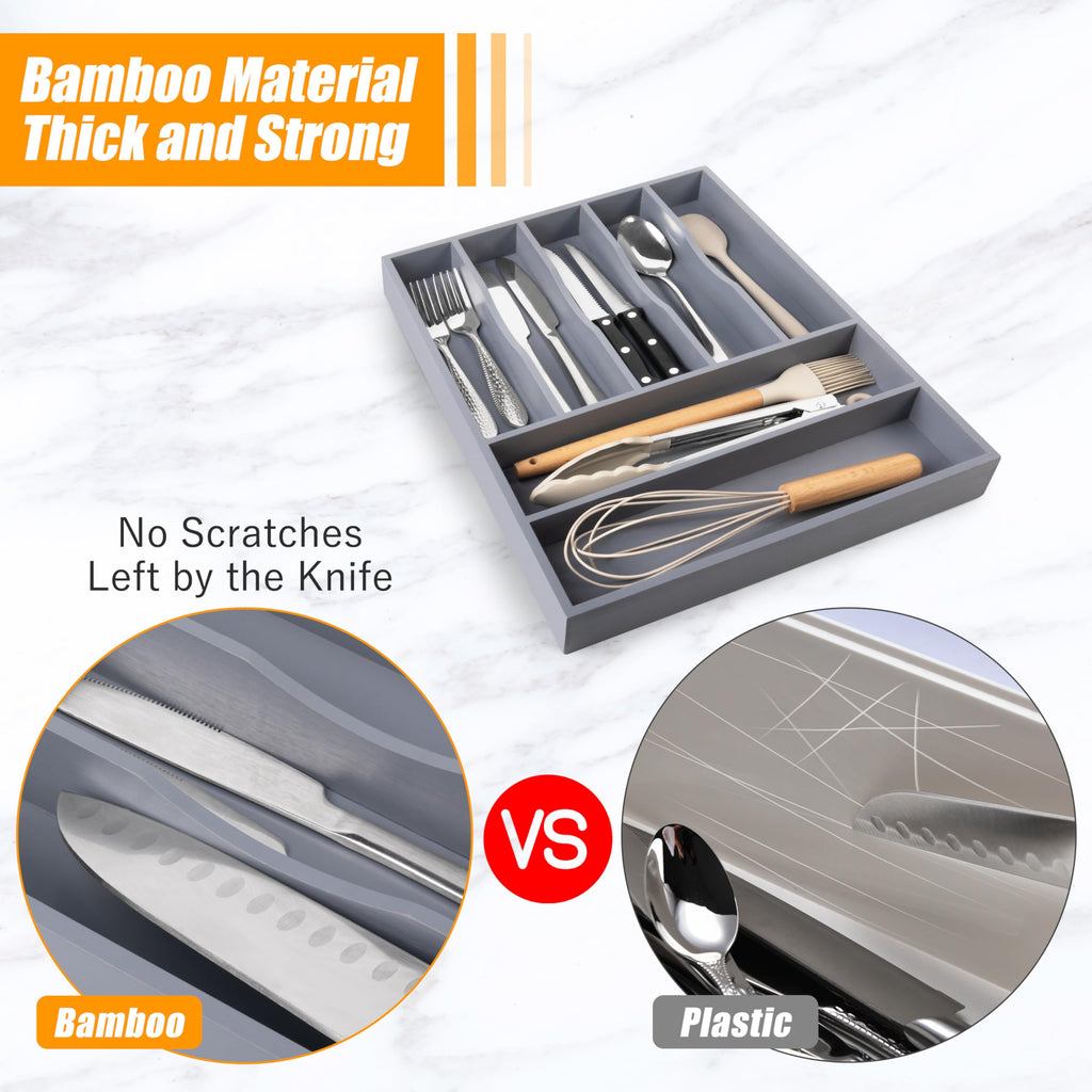 Bellsal Silverware Organizer Kitchen Drawer Organizer Expandable Bamboo Utensil Holder Cutlery Tray for Kitchen Utensil and Flatware Bedroom Office