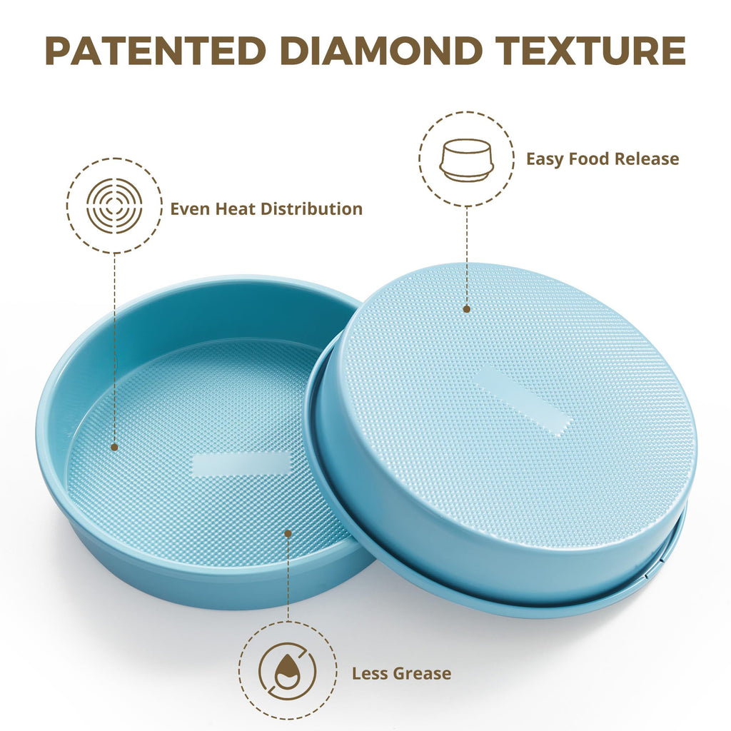 HONGBAKE Nonstick Ceramic 9 Inch Round Cake Pan Set of 2, Heavy-Duty Aluminized Steel round cake pans with Diamond Texture, Non-Toxic Cake Molds, Cake Pans Sets for Baking Cheesecake, Cream