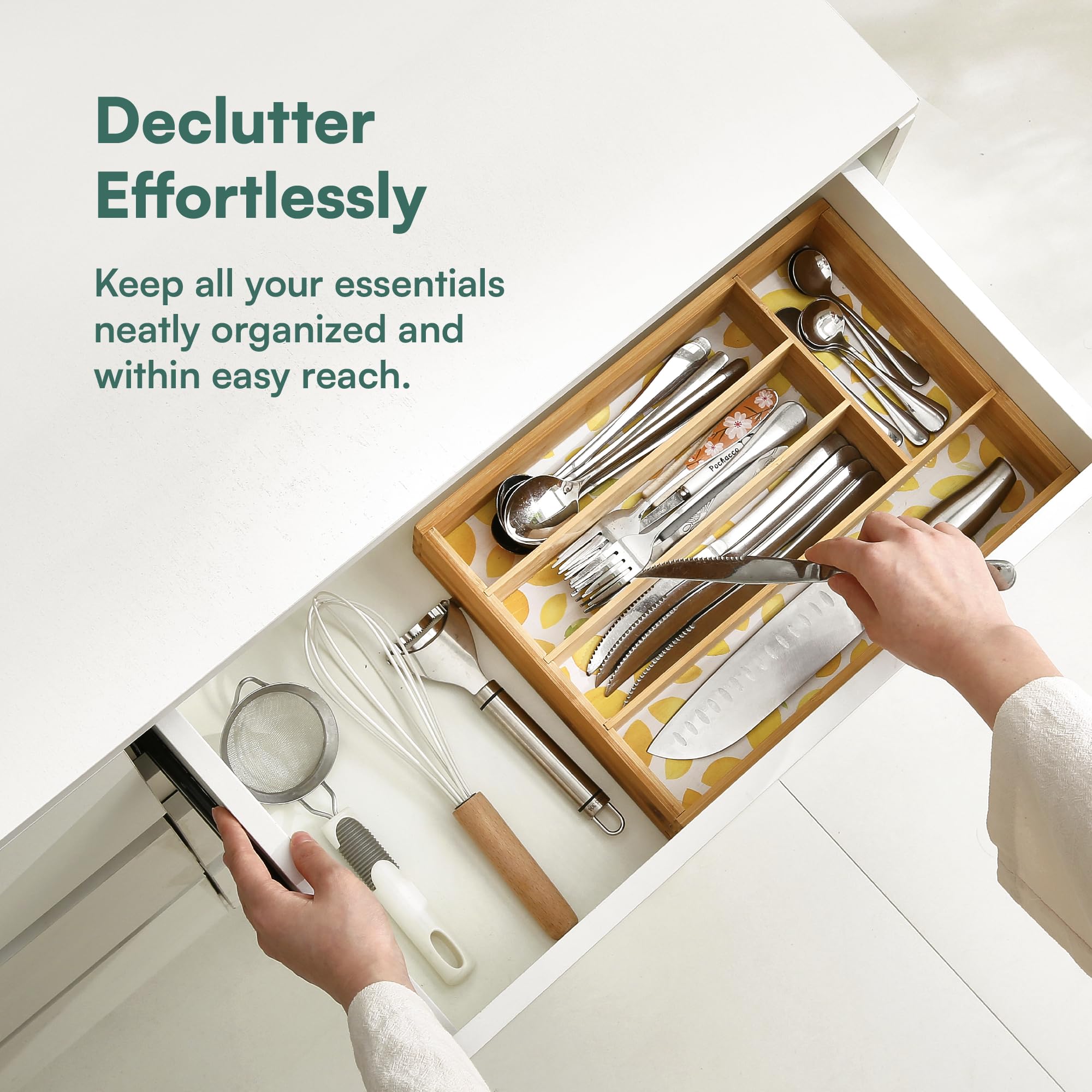 Silverware Organizer - Expandable Kitchen Drawer Organizer - Adjustable Kitchen Drawer Organizer for Utensils, Expandable to 22 Inches Wide, 10 Compartments, Silverware Tray for Drawer