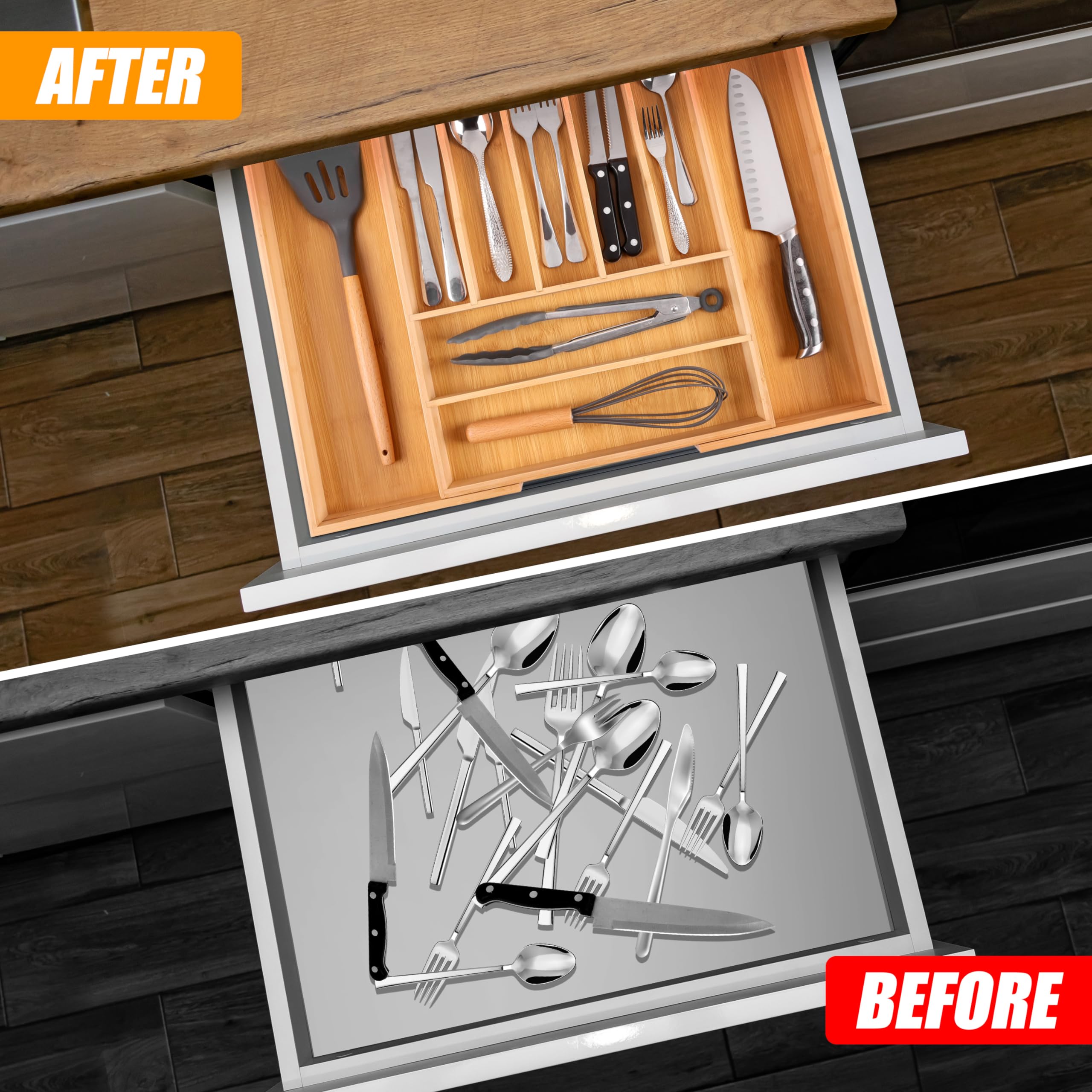 Bellsal Silverware Organizer Kitchen Drawer Organizer Expandable Bamboo Utensil Holder Cutlery Tray for Kitchen Utensil and Flatware Bedroom Office