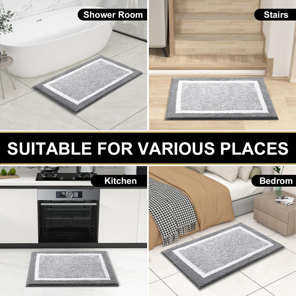 OLANLY Bathroom Rugs Sets 3 Piece, Soft Absorbent Microfiber Bath Mats and U-Shaped Contour Toilet Rug, Home Decor Accessories, Non-Slip, Bath Mat Set for Bathroom (30"x20"+24"x16"+24"x20", Grey)