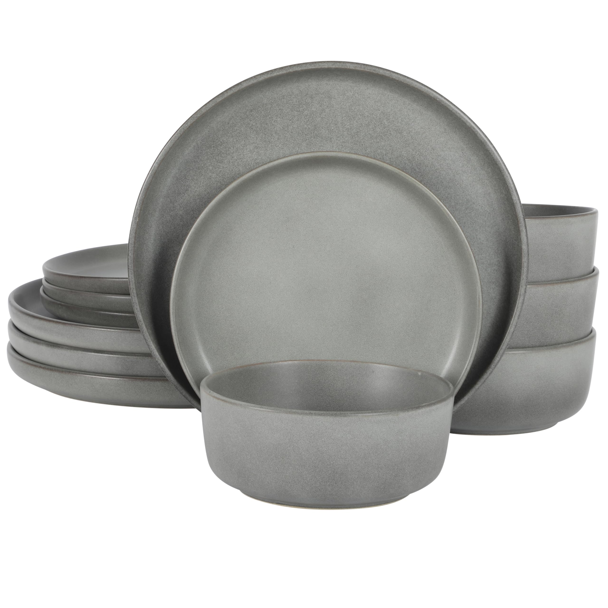 Gibson Elite Soho Lounge Round Reactive Glaze Stoneware Dinnerware Set, Service for 4 (16pc), Blue, Soho Round.