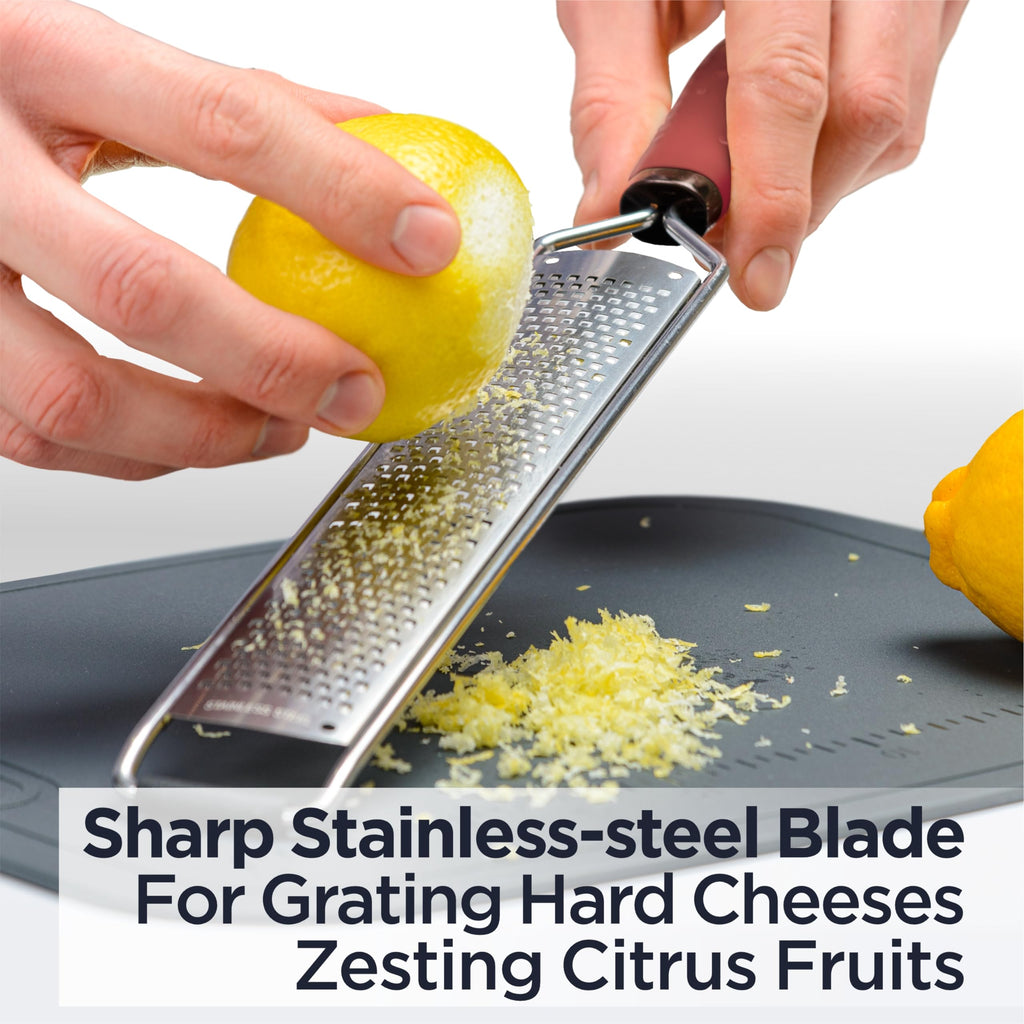 Deiss PRO Lemon Zester & Heavy Duty Cheese Grater & Vegetable Grater — Parmesan Cheese, Lemon, Garlic, Nutmeg, Chocolate, Fruits, Vegetables, Ginger Grater - Stainless Steel Cheese Shredder - Black
