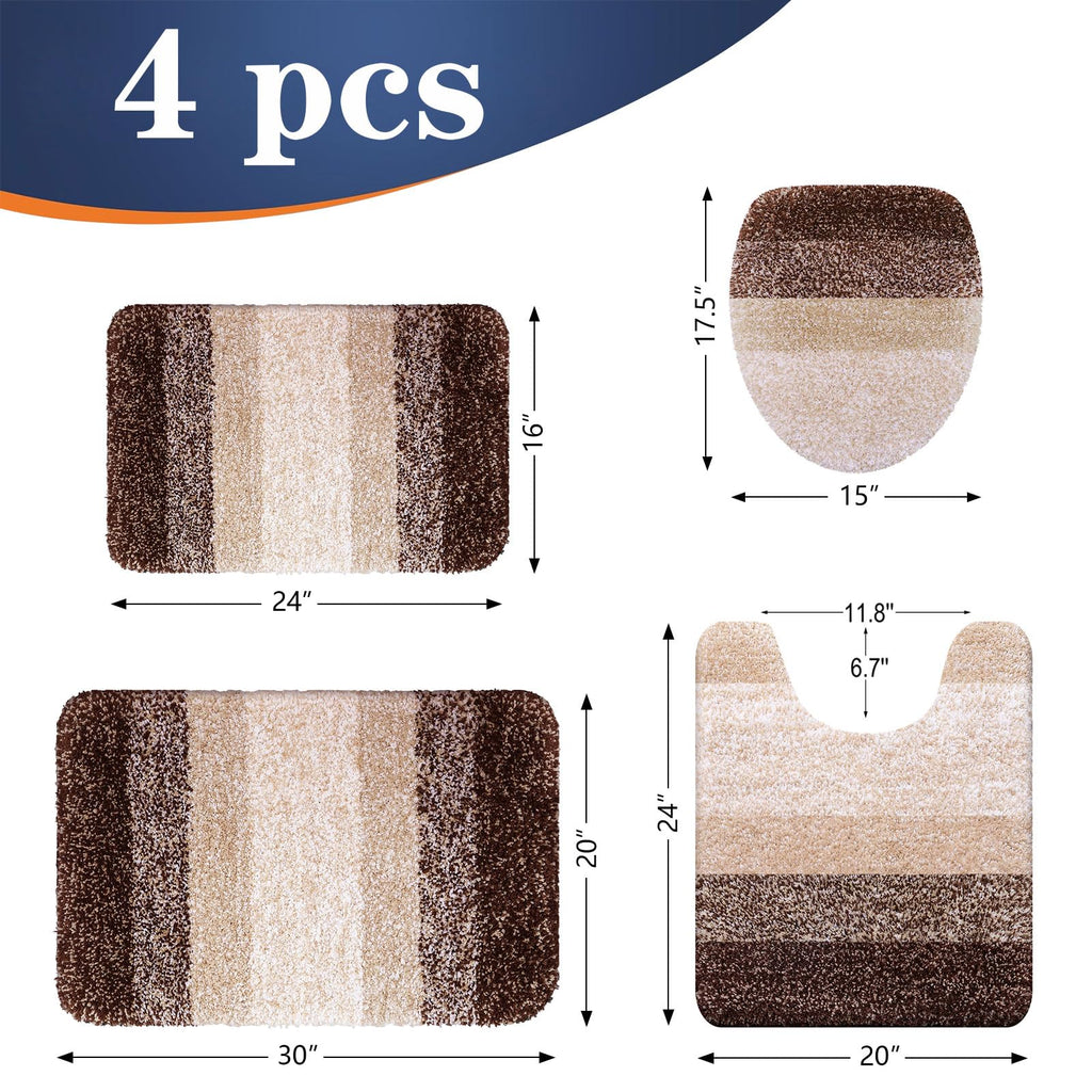 OLANLY Bathroom Rugs Sets 4 piece, Soft Microfiber Absorbent Bath Mat, U-Shaped Contour Toilet Mat and Toilet Lid Cover, Quick Dry, Machine Washable, Toilet Cover and Rug Set for Bathroom, Grey
