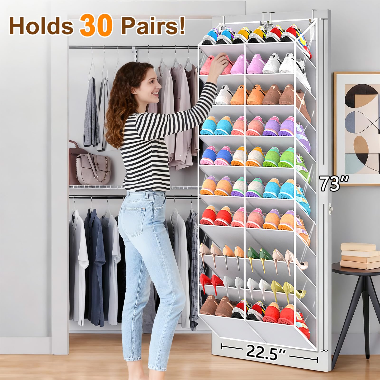 UVIAHOMI 20-30 Pairs Over the Door Shoe Organizer, Clear Pockets Hanging Shoe Storage for Closet, 10-Tier Door Shoes Rack, Handing Shoes Holder Fit All the Family's Sneakers, Boots, Heels, Black