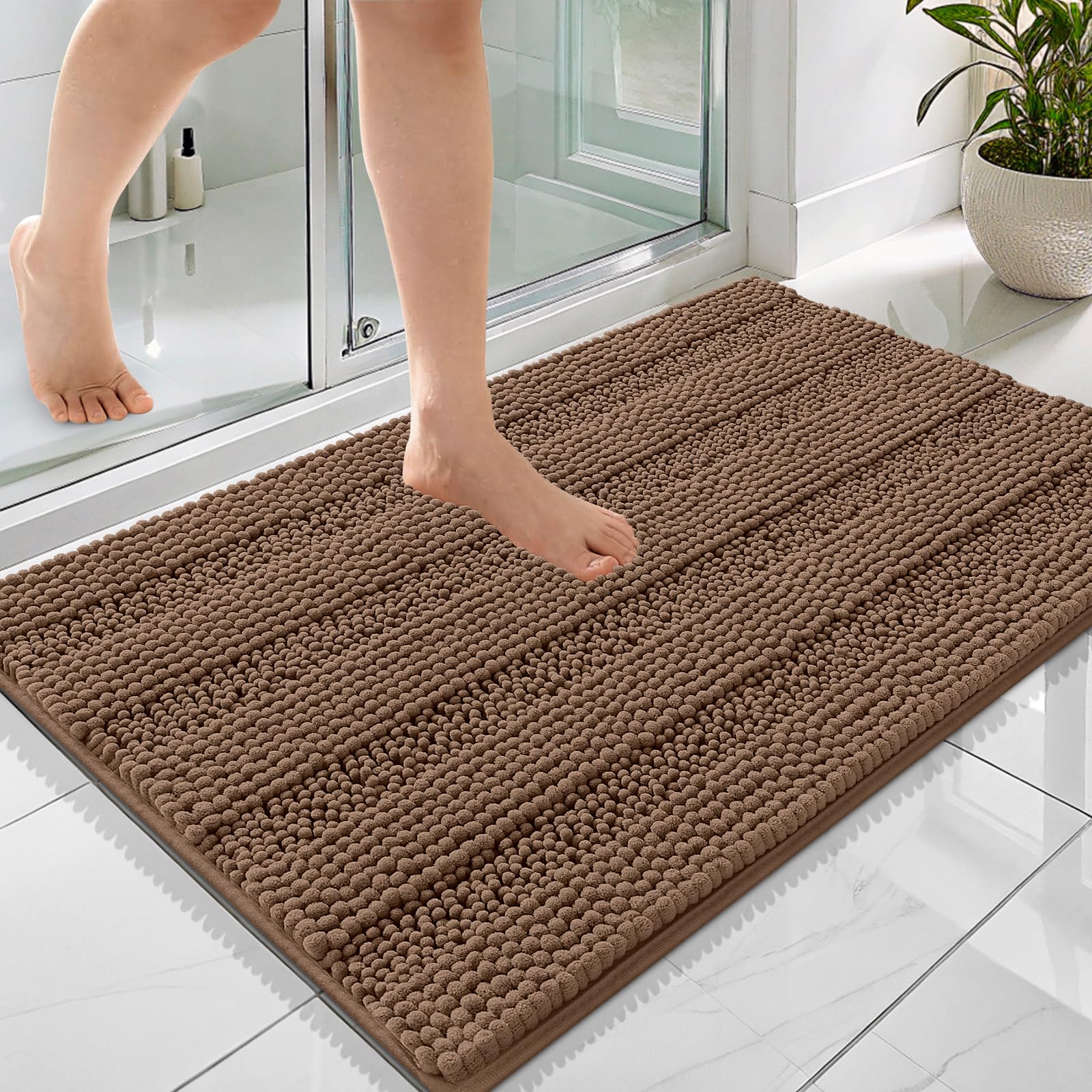 OLANLY Thick Bathroom Rugs 30x20, Extra Soft Absorbent Chenille Striped Bath Rugs, Rubber Backing, Machine Wash Dry, Bath Mats for Bathroom Floor, Tub and Shower, Home Decor Accessories, Grey
