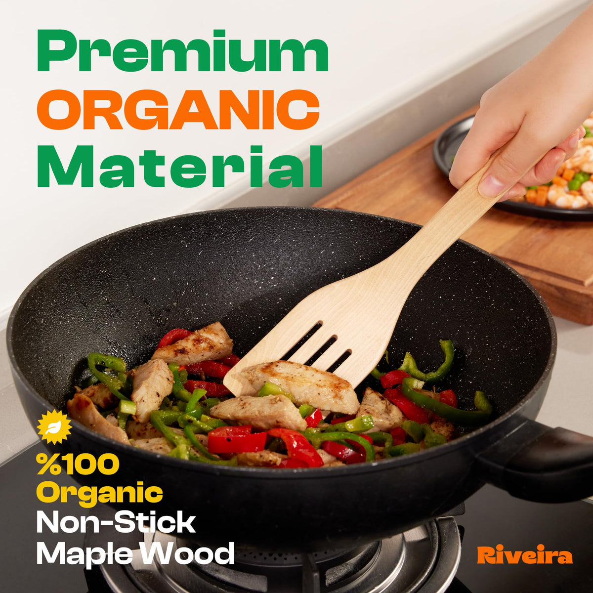 Riveira Dark Bamboo Wooden Spoons for Cooking 6-Piece, Apartment Essentials Wood Spatula Spoon Nonstick Kitchen Utensil Set Premium Quality Housewarming Gifts for Everyday Use