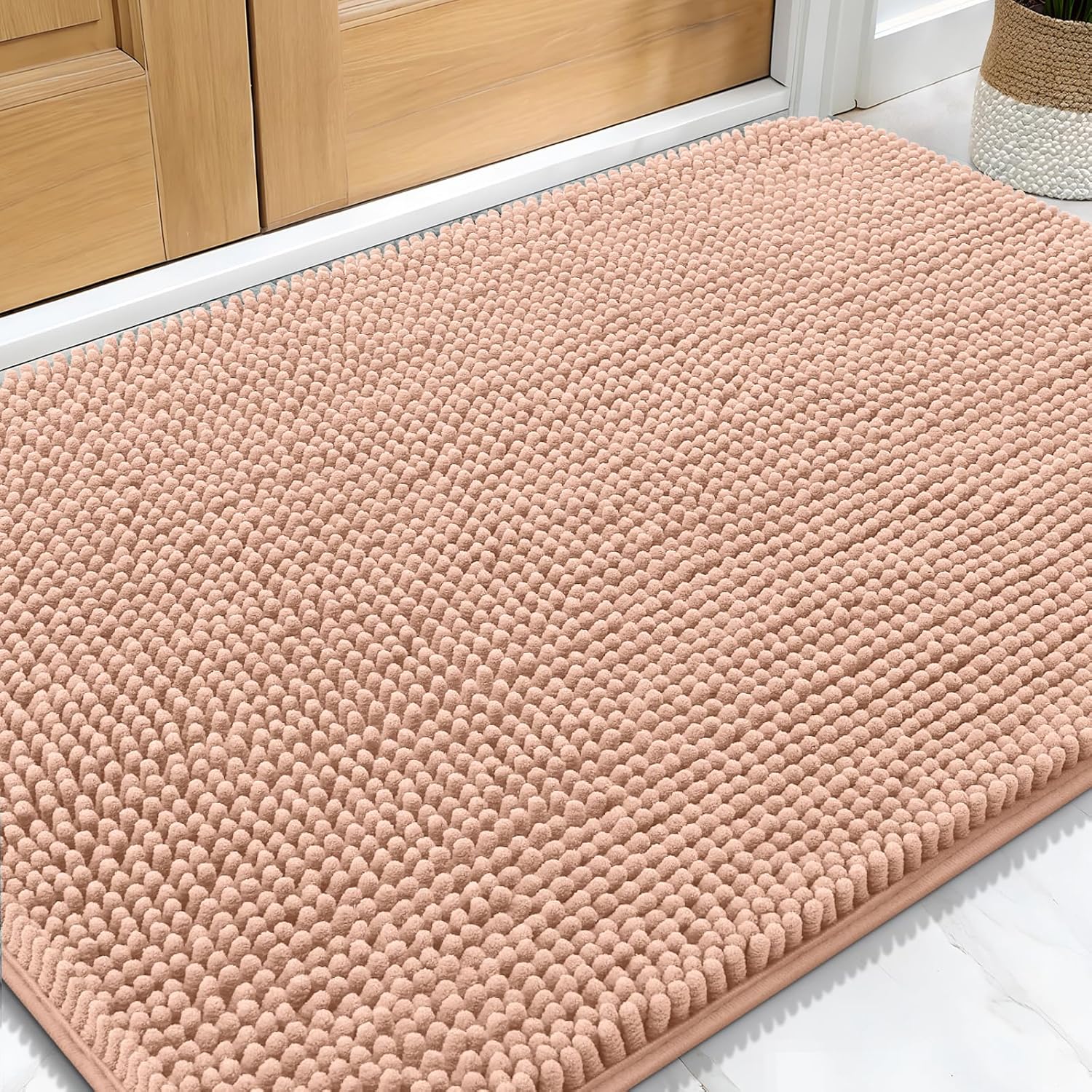 OLANLY Dog Door Mat for Muddy Paws 70x24, Absorbs Moisture and Dirt, Absorbent Non-Slip Washable Doormat, Quick Dry Chenille Mud Mat for Dogs, Entry Indoor Entryway Carpet for Inside Floor, Beige