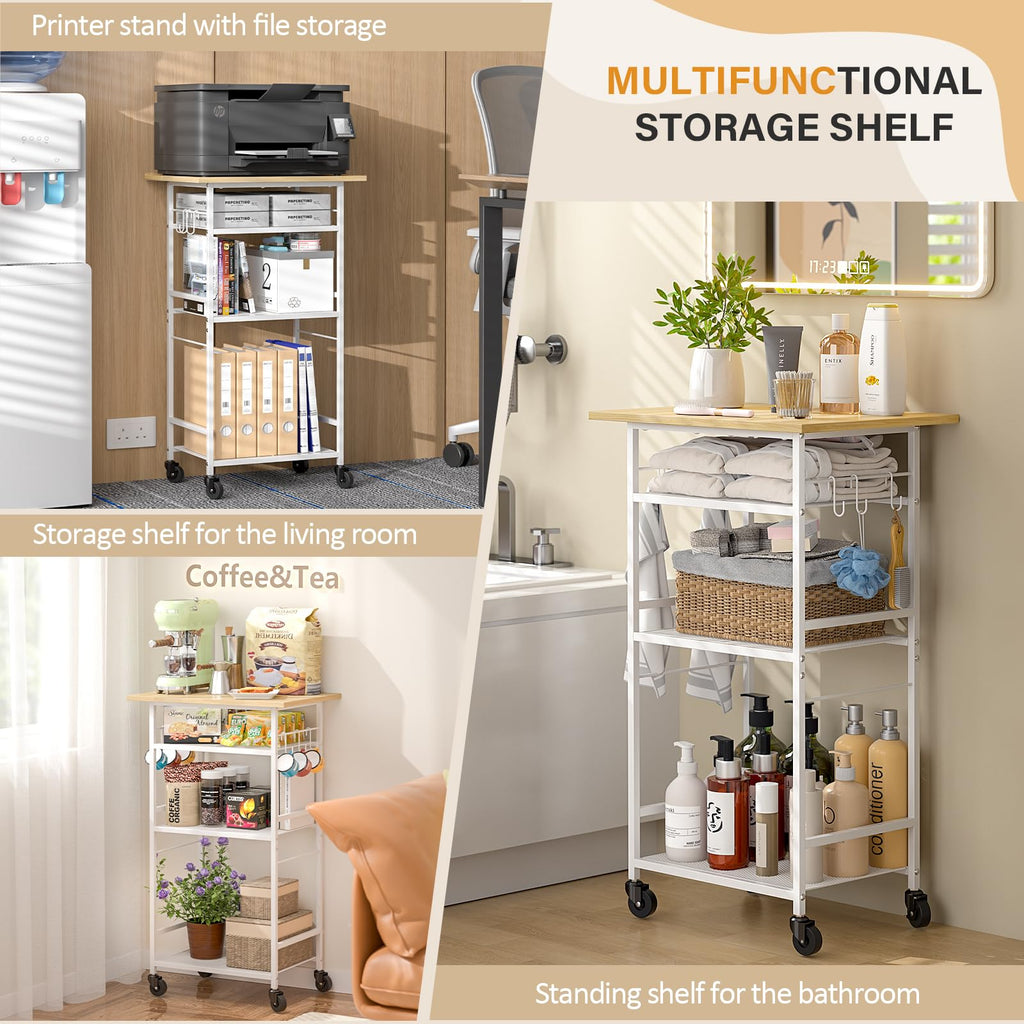 ThreeHio Rolling Kitchen Microwave Cart, 3 Tier Microwave Table Stand with Adjustable Shelf, Kitchen Storage Rack on Wheels, Coffee Station Cart Rack Shelf Organizer for Living Room Office, Balcony