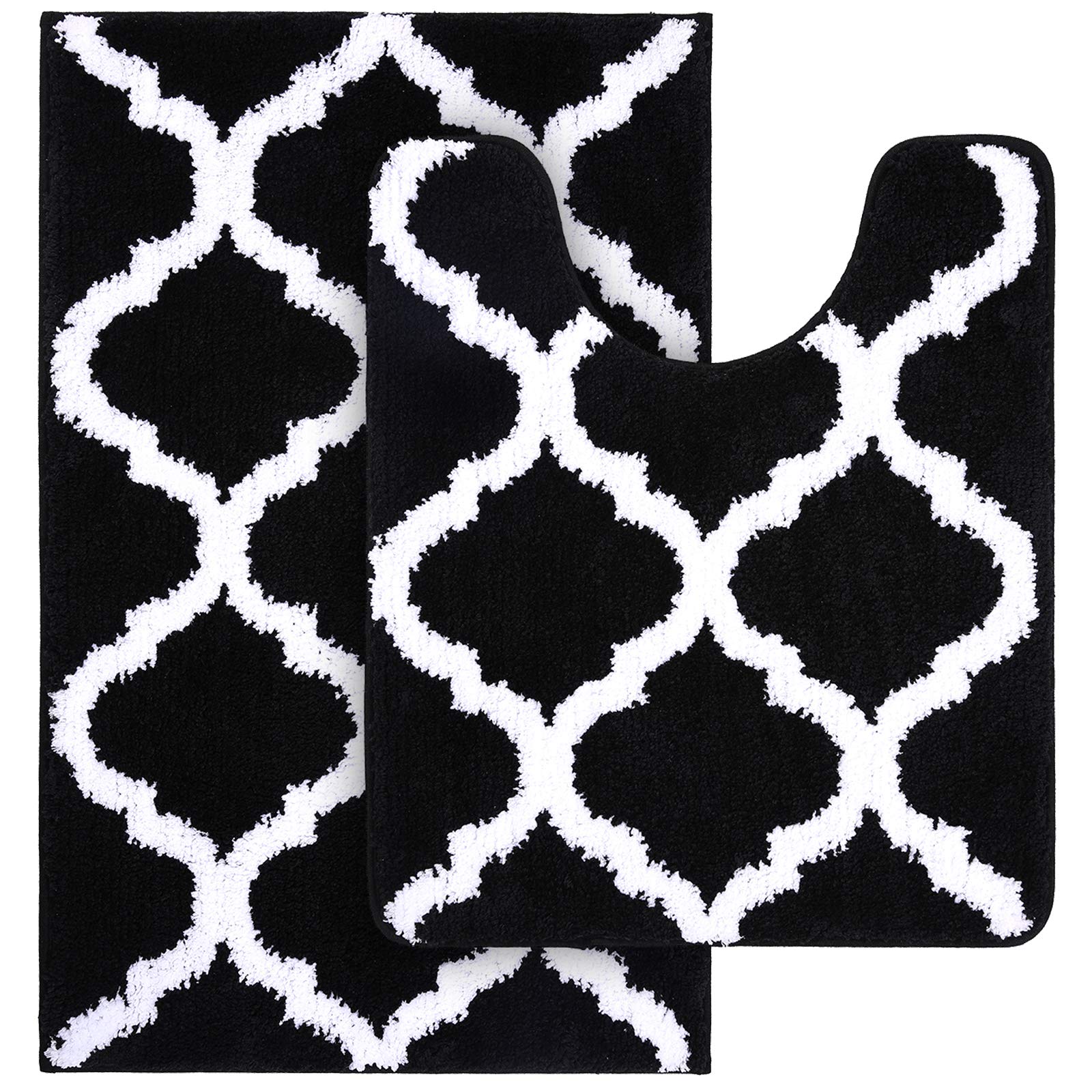 OLANLY Bathroom Rugs Set 2 Piece, Microfiber Bath Shower Mat and U-Shaped Toilet Rug, Machine Wash Dry, Non-Slip Absorbent Shaggy Bath Mats for Tub, Shower and Bathroom (24"x16"+24"x20", Grey)