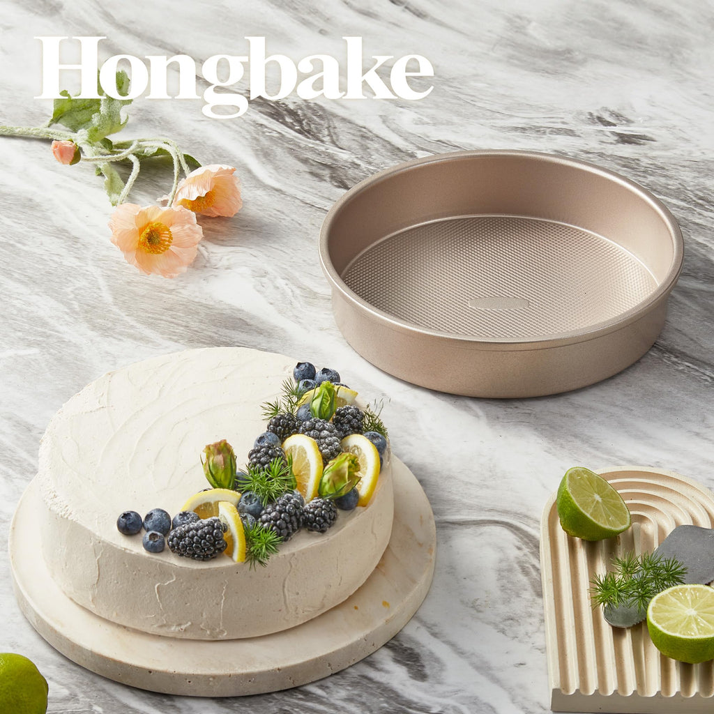 HONGBAKE Nonstick Ceramic 9 Inch Round Cake Pan Set of 2, Heavy-Duty Aluminized Steel round cake pans with Diamond Texture, Non-Toxic Cake Molds, Cake Pans Sets for Baking Cheesecake, Cream