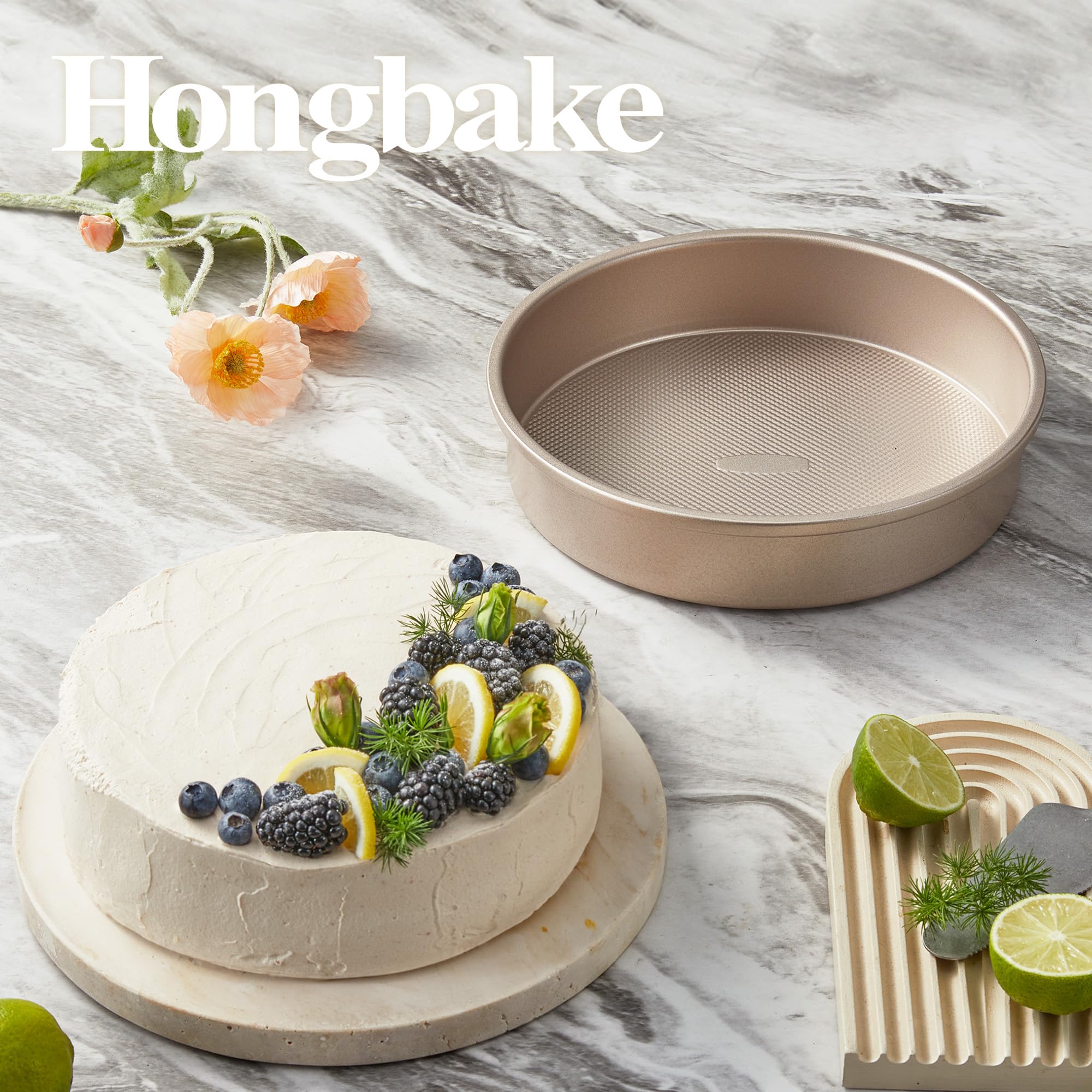 HONGBAKE Nonstick Ceramic 9 Inch Round Cake Pan Set of 2, Heavy-Duty Aluminized Steel round cake pans with Diamond Texture, Non-Toxic Cake Molds, Cake Pans Sets for Baking Cheesecake, Cream