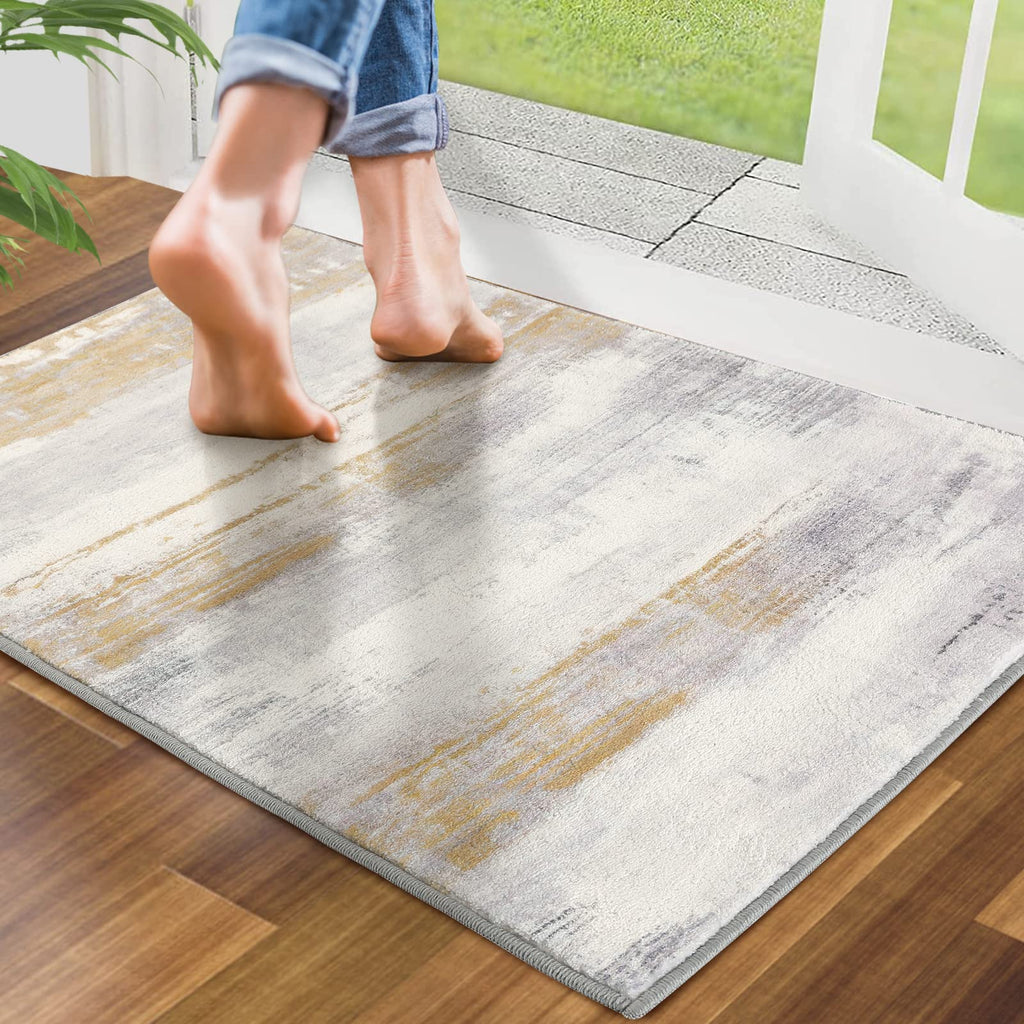 CRISTGEE Door Mat, Front Indoor Door Mat Faux Wool Non-Slip Entryway Rug Absorbent Abstract Throw Rug for Indoor Entrance Hallway Laundry Room, High Traffic Areas, 20X32 Inches, Gray Washable