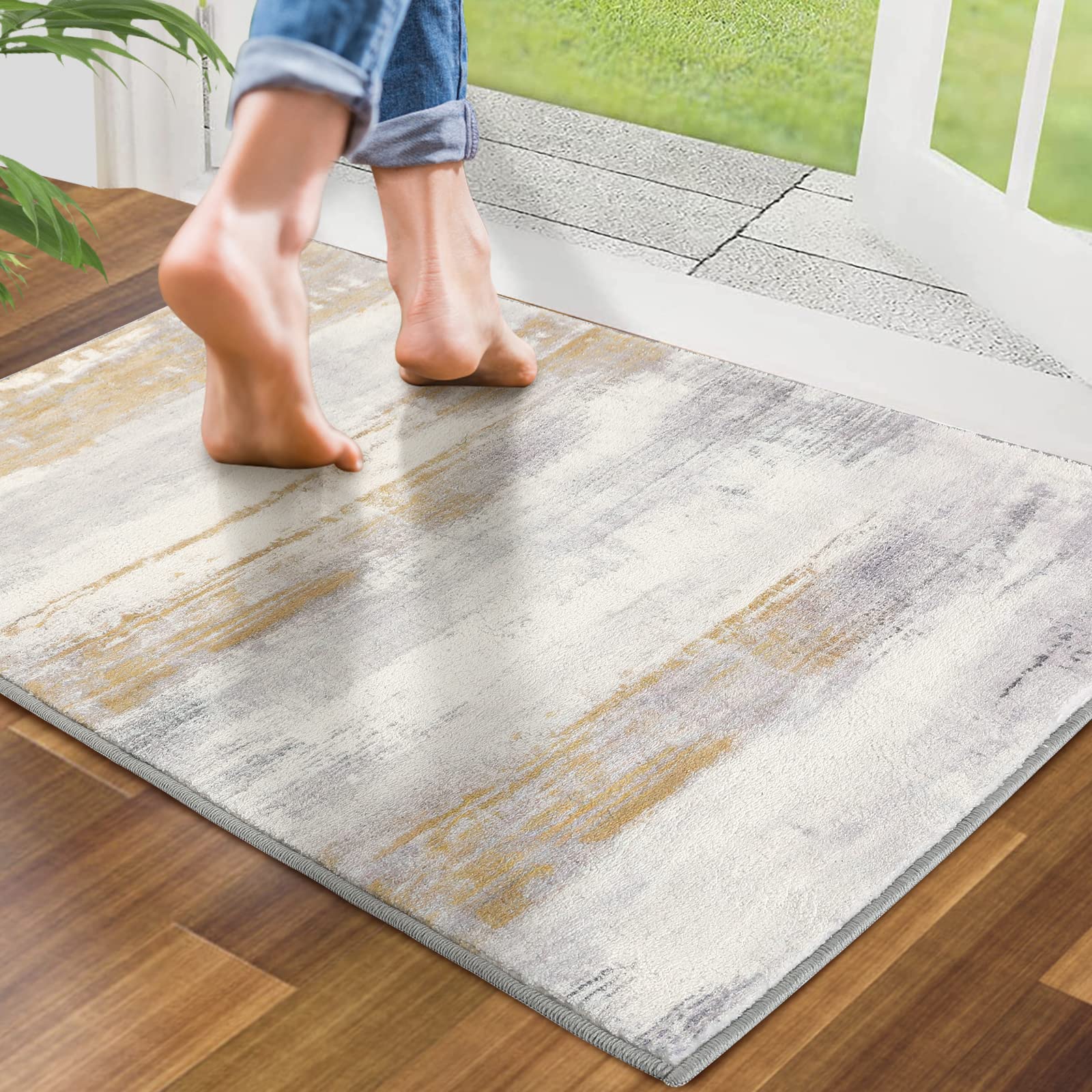 CRISTGEE Door Mat, Front Indoor Door Mat Faux Wool Non-Slip Entryway Rug Absorbent Abstract Throw Rug for Indoor Entrance Hallway Laundry Room, High Traffic Areas, 20X32 Inches, Gray Washable