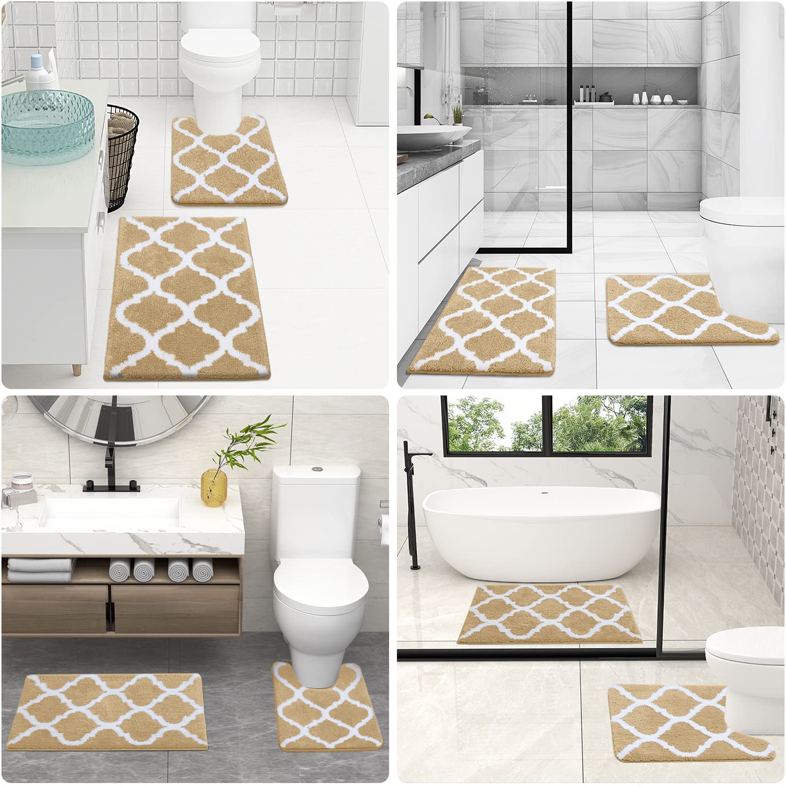 OLANLY Bathroom Rugs Set 2 Piece, Microfiber Bath Shower Mat and U-Shaped Toilet Rug, Machine Wash Dry, Non-Slip Absorbent Shaggy Bath Mats for Tub, Shower and Bathroom (24"x16"+24"x20", Grey)