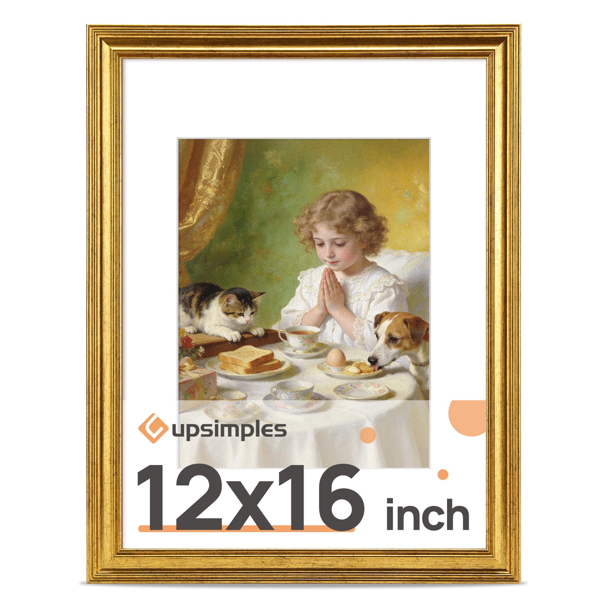 upsimples Vintage 8x10 Picture Frame, Antique Gold Frames Display 5x7 with Mat or 8 x 10 Without for Wall or Tabletop Decor, 1pack