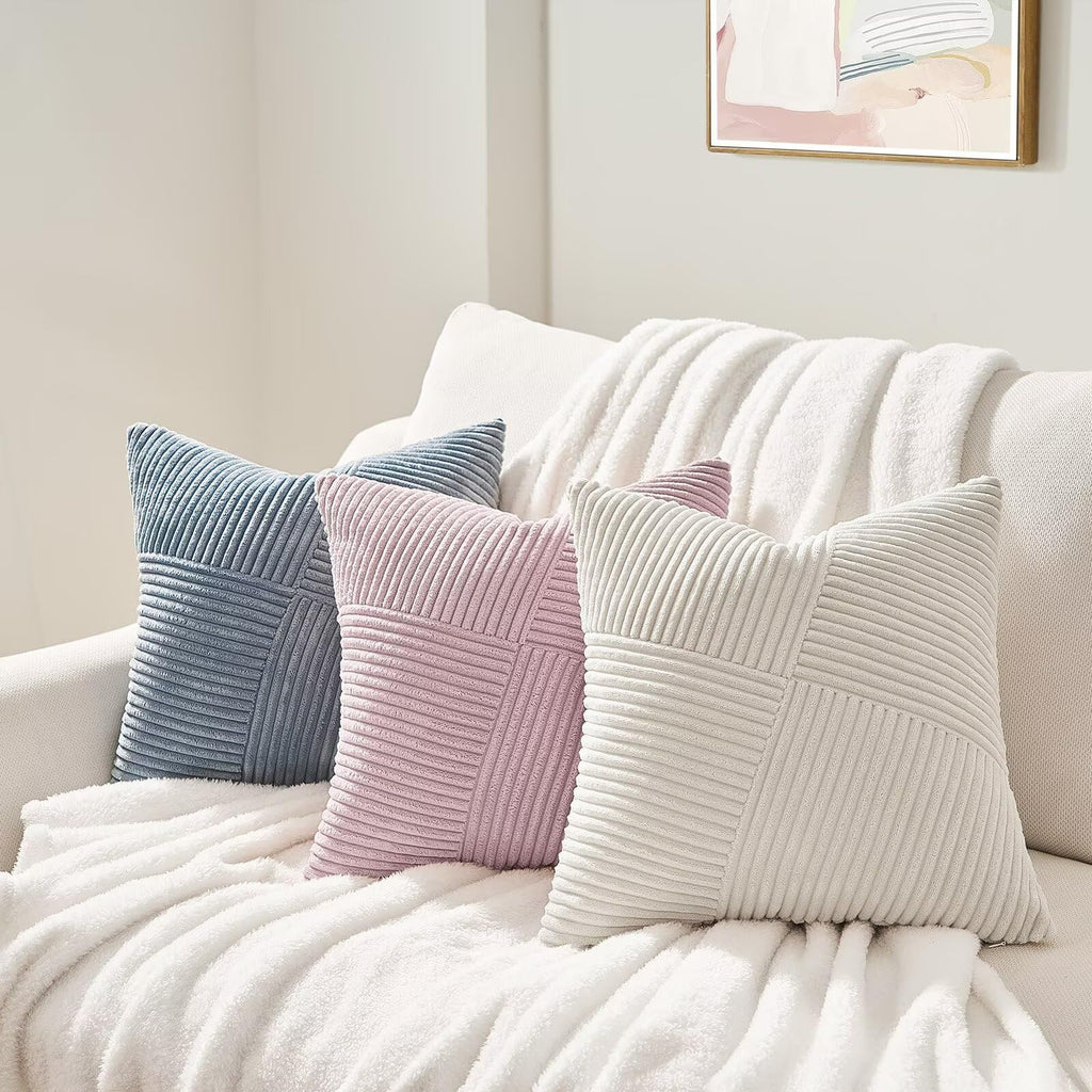 Topfinel Olive Green Decorative Throw Pillow Covers Set of 2 18x18 Inches for Couch Bed Sofa, Boho Aesthetic Home Decor, Soft Corduroy Striped Patchwork Windmill Textured Cushion Cases 45x45 cm