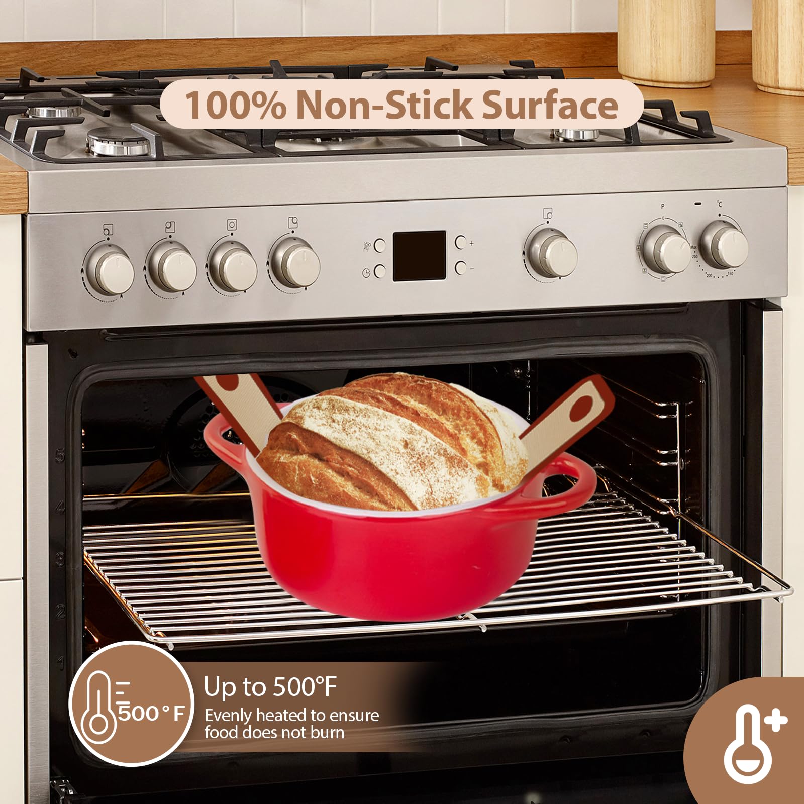 Silicone Bread Sling for Dutch Oven, 2 PCS Red Non-Stick & Reusable Bread Baking Supplies with Extra Long Handles, Easily Transfer Sourdough, Dishwasher Safe, Round