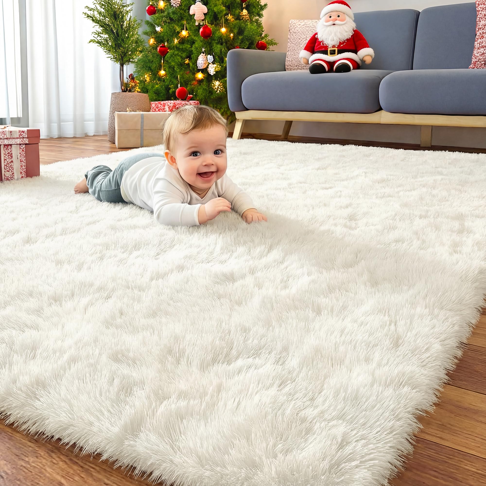 OLANLY Area Rugs for Living Room Bedroom, Machine Washable 4x5.9 ft Soft Fluffy Shaggy Bedside Rug, Indoor Floor Carpet for Kids Girls and Boys, Dorms, Nursery Rooms, Home Decor Aesthetic, Grey