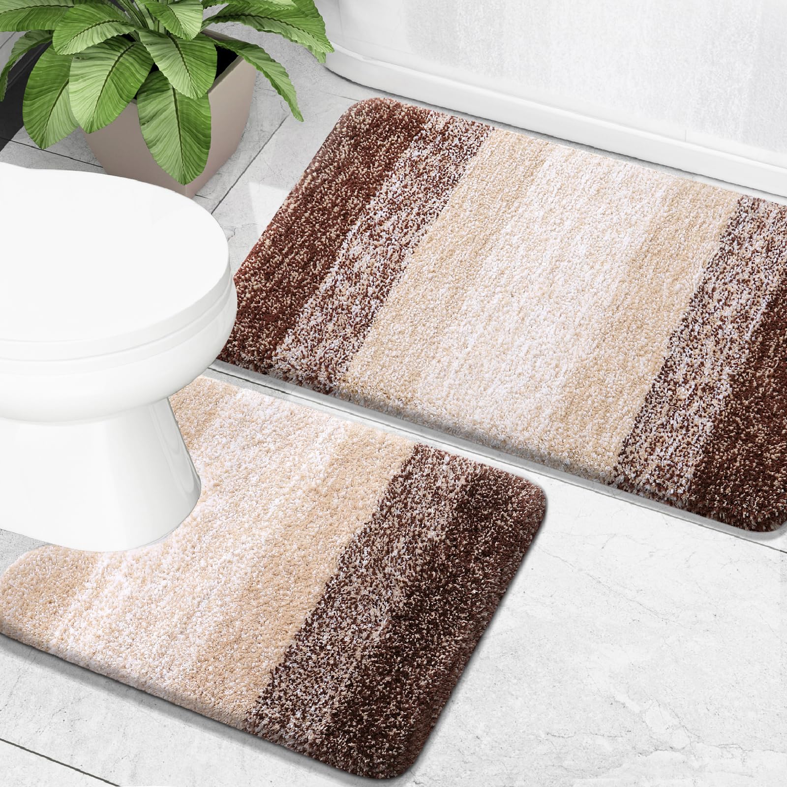 OLANLY Bathroom Rug Set 2 Piece, Soft Absorbent Microfiber Bath Mats and U-Shaped Contour Toilet Rug, Non-Slip, Machine Wash Dry, Plush Shaggy Bath Mats for Bathroom (24"x16"+24"x20", Grey)