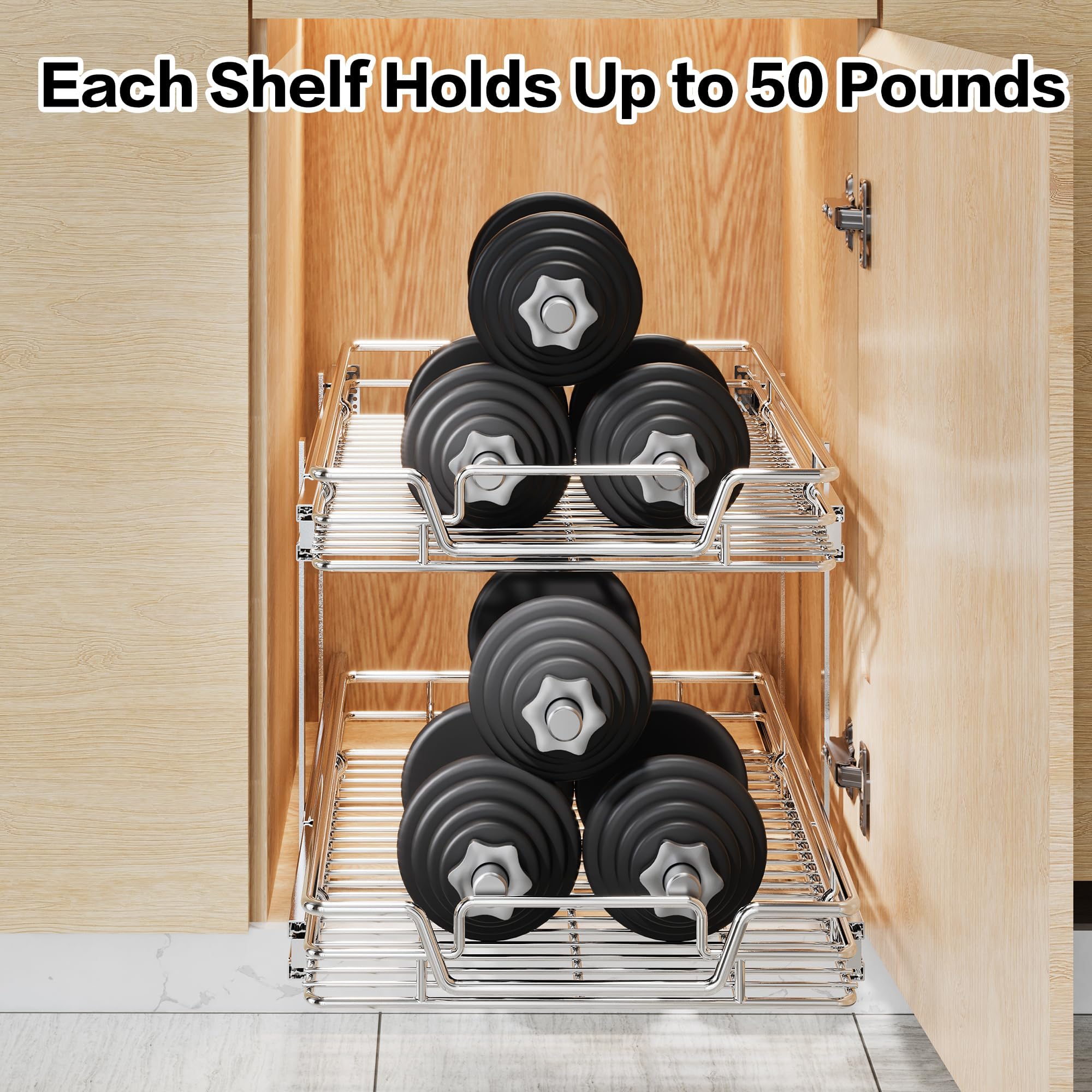 2-Tier Kitchen Cabinet,Pull Out Cabinet Organizer,Shelf and Drawer Organizer Slide Out Pantry Storaqe Basket in Multiple Sizes (12" W x21 D)