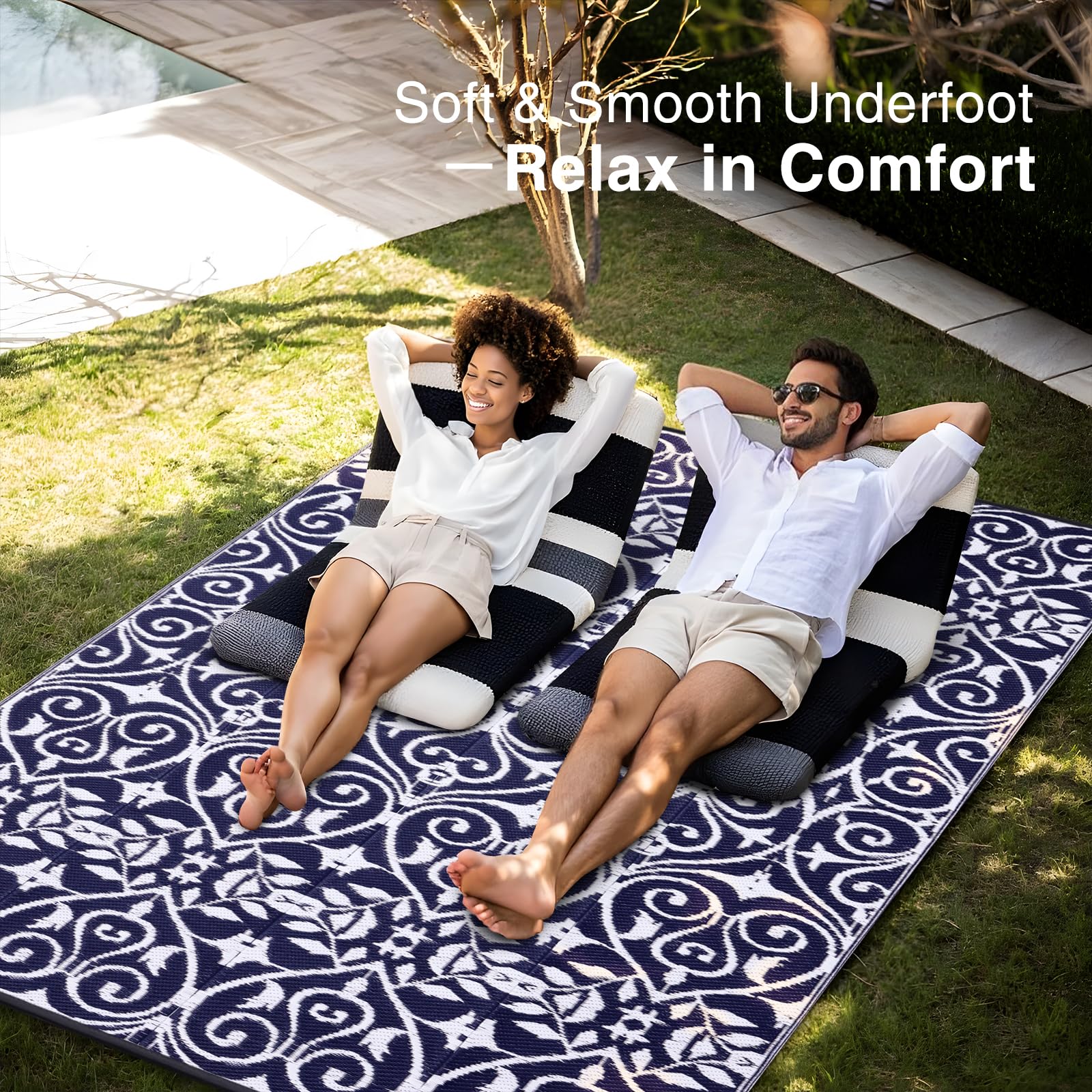 OLANLY Outdoor Rug 5x8 ft Waterproof, Reversible Outdoor Plastic Straw Rug, RV Mat, Indoor Outdoor Carpet Clearance for Patio, Camping, Balcony, Deck, Backyard, Grey & White