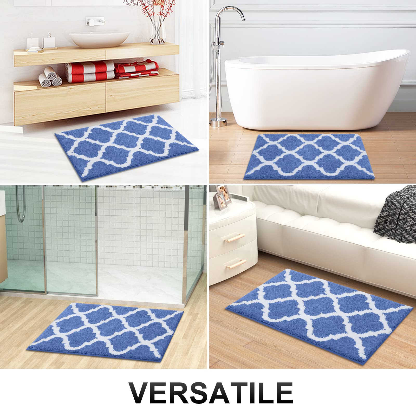 OLANLY Bathroom Rugs 24x16, Soft and Absorbent Microfiber Bath Rugs, Non-Slip Shaggy Shower Carpet, Machine Wash Dry, Bath Mats for Bathroom Floor, Tub and Shower, Grey