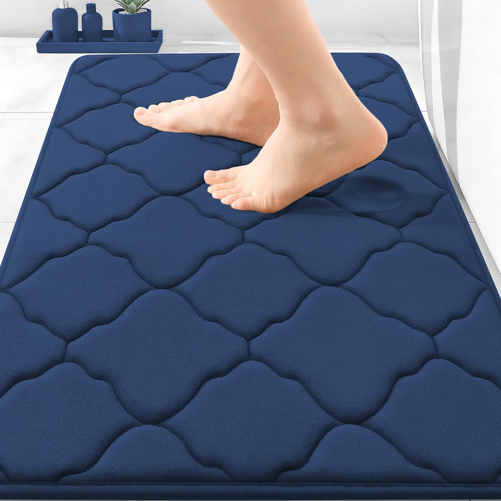 OLANLY Memory Foam Bath Mat Rug 24x16, Ultra Soft and Absorbent Bathroom Rugs, Non-Slip, Comfortable, Machine Washable Bath Carpet for Bathroom Floor, Tub, Shower and Home Decor Accessories, Black