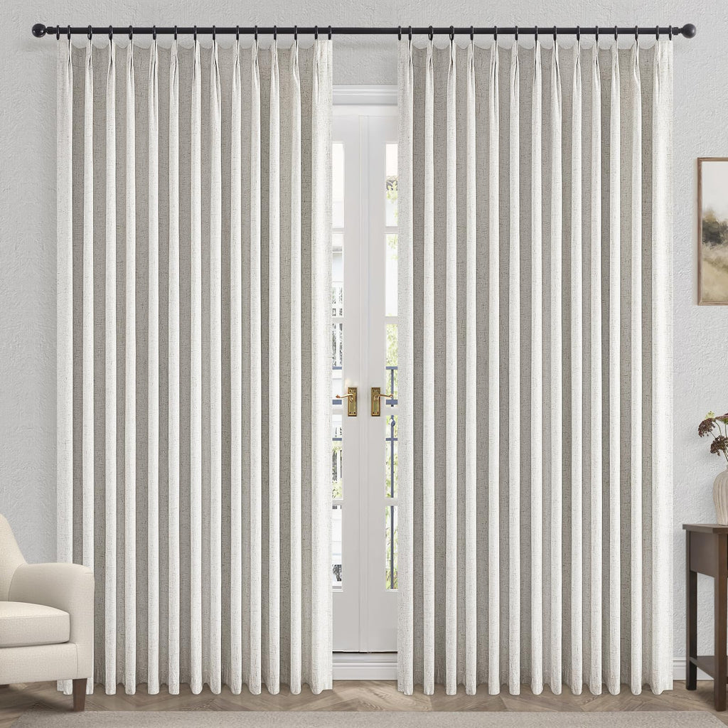 Topfinel Extral Wide Curtains, Pinch Pleated 100% Blackout Linen Drapery Panels with Hooks, Pinch Pleat Drapes for Patio Sliding Door Large Window Living Room Track, 72" Wx96 L 2 Panel