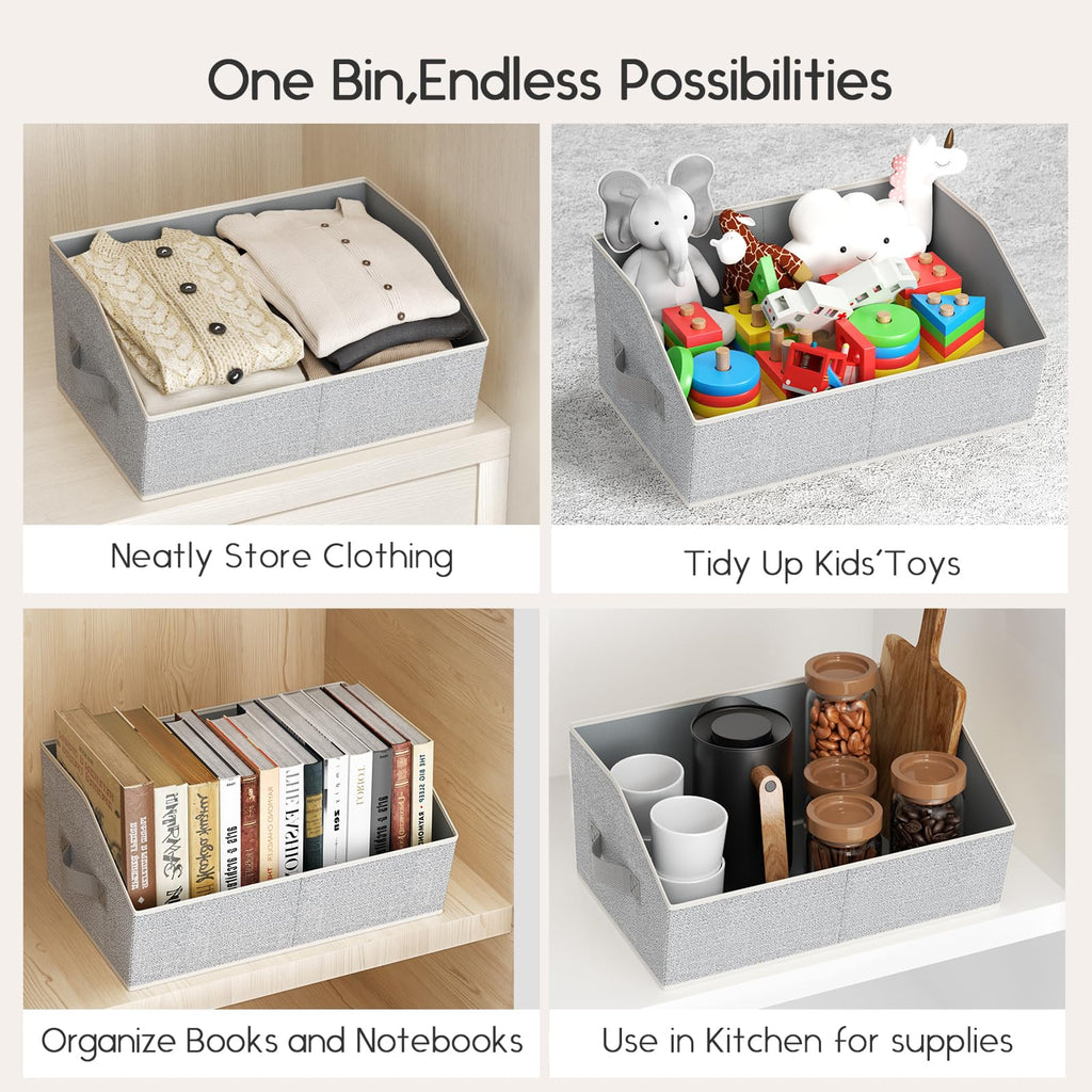 Homsorout Large Closet Organizers and Storage Bins - 8 Pack Trapezoid Storage Baskets for Shelves, Foldable Fabric Baskets with Handles Ideal for Closet, Basket, Wardrobe and Shelf Storage, Beige