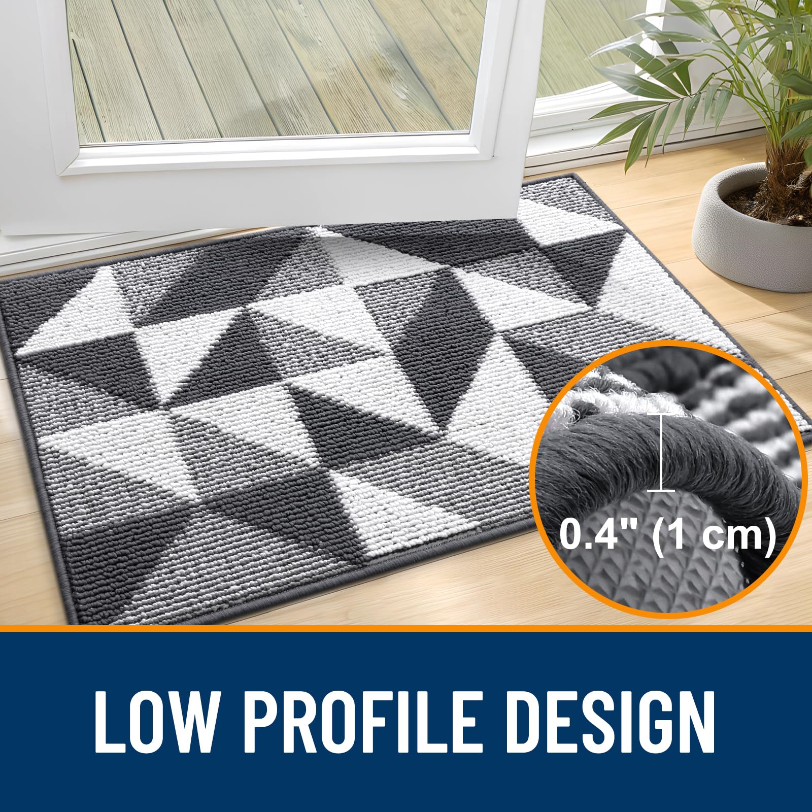 OLANLY Door Mat Indoor Entrance Washable 32x20, Odor-Free Low-Profile Front Back Geometric Doormat, Absorbent Resist Dirt Entry Carpet, Easy to Clean Sturdy Inside Floor Mats for Entryway, Black
