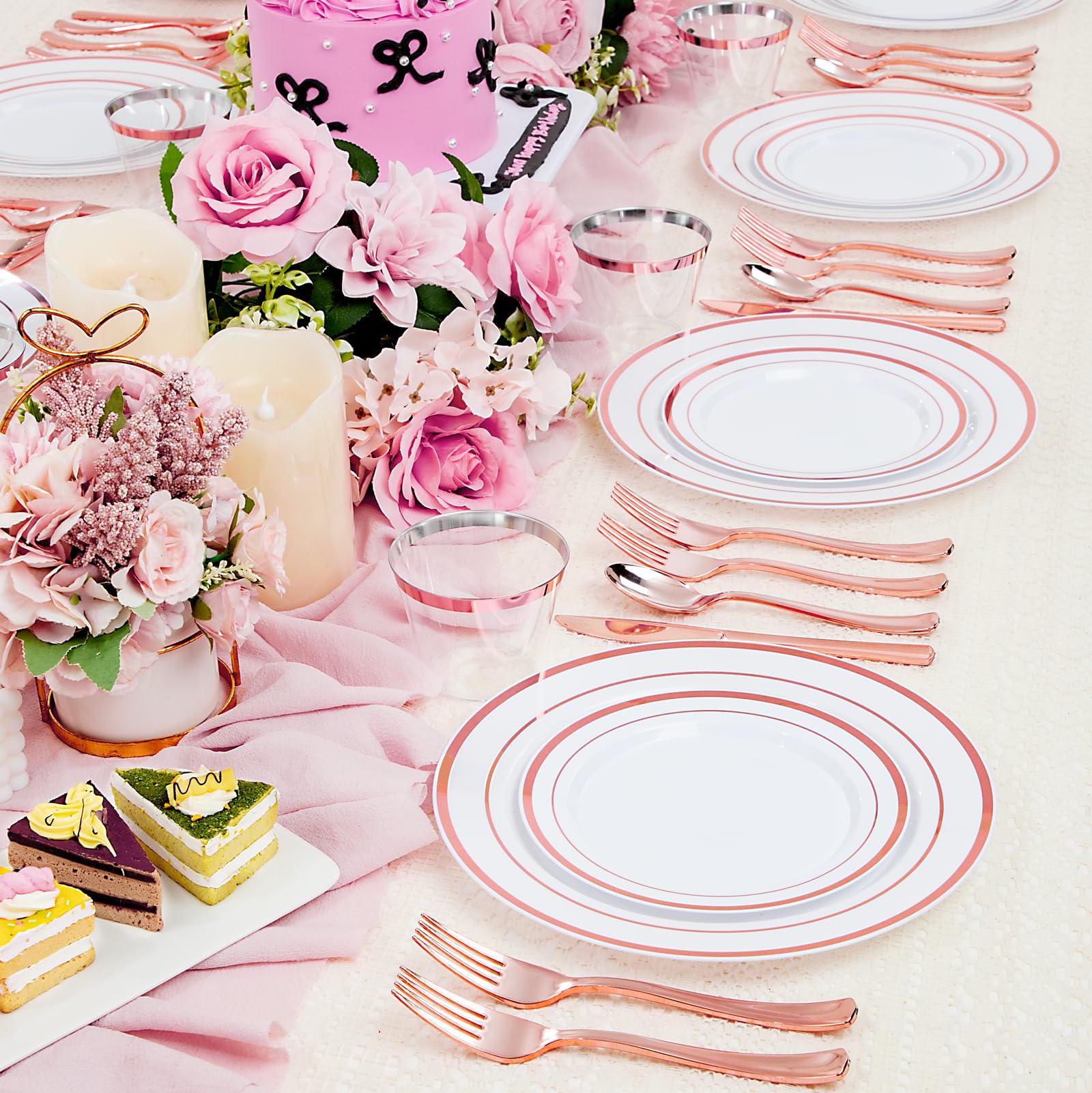 WELLIFE 600 PCS Silver Disposable Dinnerware Set for 100 Guests, Wedding Reception Plates & Silver Plastic Tableware, Dinner & Salad Plates, Cups, Forks, Knives & Spoons for Weddings & Elegant Events