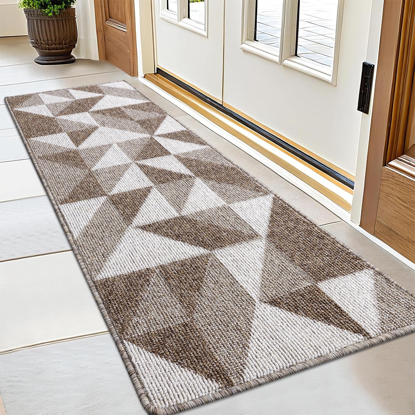 OLANLY Door Mat Indoor Entrance Washable 32x20, Odor-Free Low-Profile Front Back Geometric Doormat, Absorbent Resist Dirt Entry Carpet, Easy to Clean Sturdy Inside Floor Mats for Entryway, Black