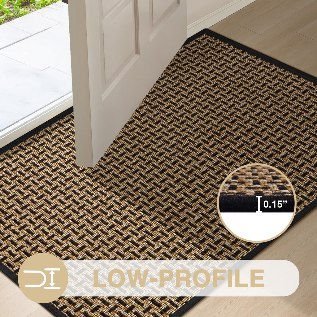 LEKEEPGO Ultra Thin Indoor Door Mat 17"x29", Low-Profile Door Mat Indoor Entrance, Non Slip Rubber Backing Inside Doormat Washable Welcome Front Entryway Dirt Trapper Entry Mat, Khaki