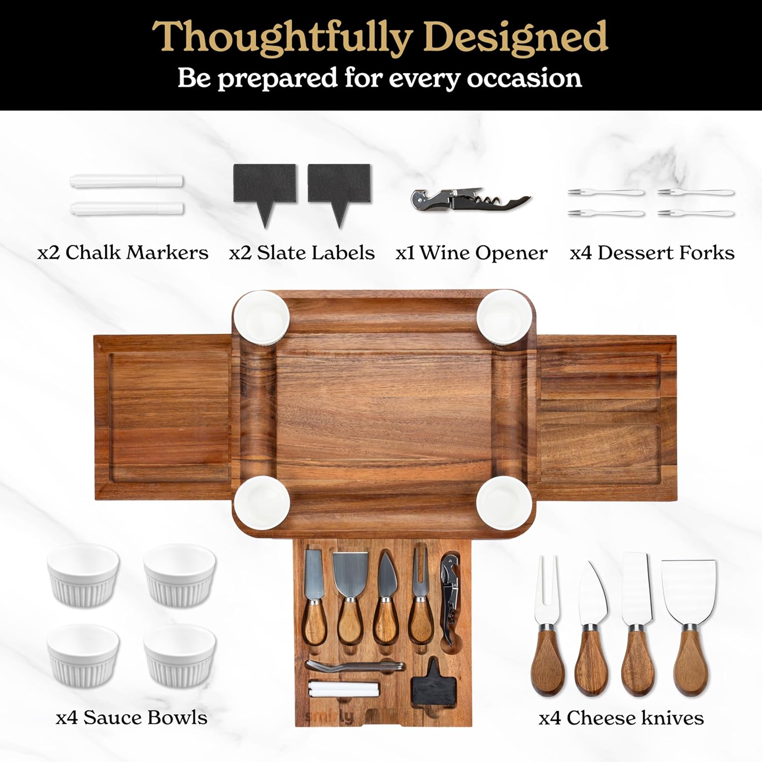 3 Side Acacia & 1 Side Bamboo Charcuterie Board Set