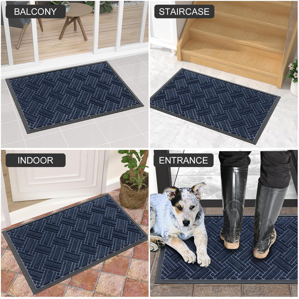 OLANLY Indoor Outdoor Mat, Sturdy Natural Rubber Floor Mat, Non Slip Low Profile Waterproof Doormat, and Stain Front Door Mats, Easy Clean Patio Entrance Mat, 30''x17'', Black