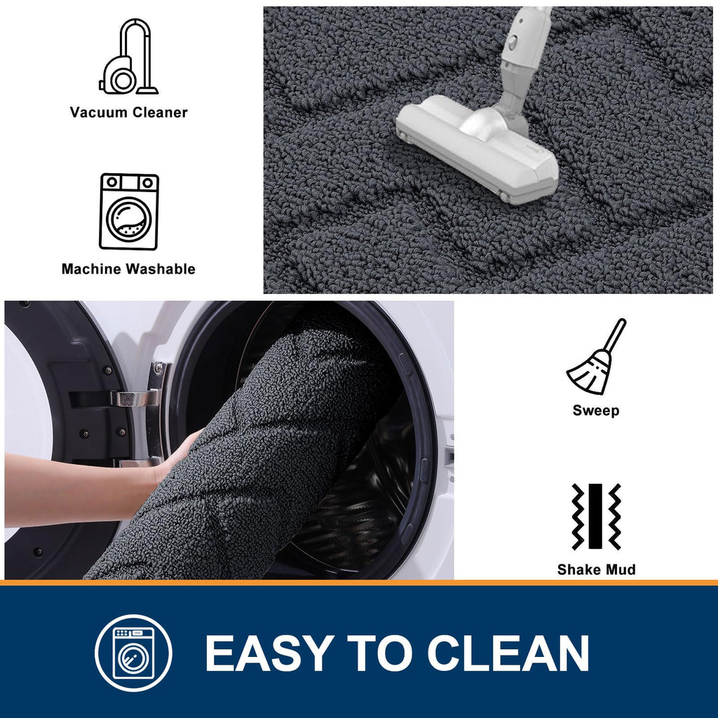 OLANLY Indoor Door Mat, 32x20, Dirt Resistant and Absorbent, Sturdy Non-Slip Rubber Backing, Easy to Clean, Washable Low-Profile Doormat for Entryway, Grey