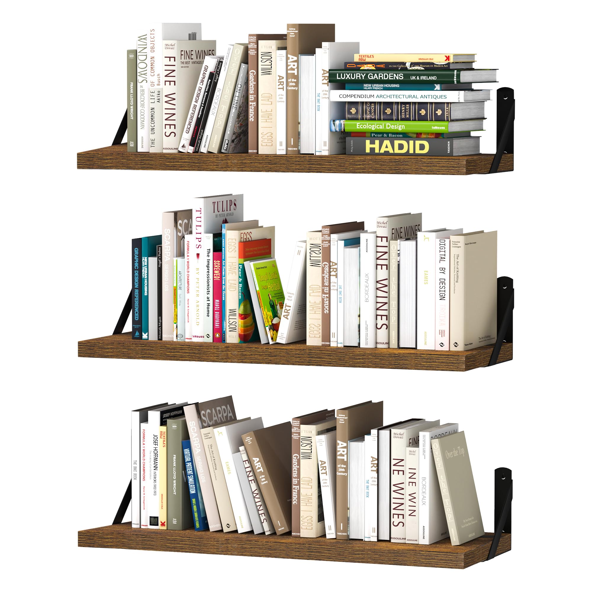 upsimples Floating Book Shelves for Wall, 15.7 Inches Wood Shelves for Living Room, Bathroom, Bedroom, Kitchen Storage and Decoration, White