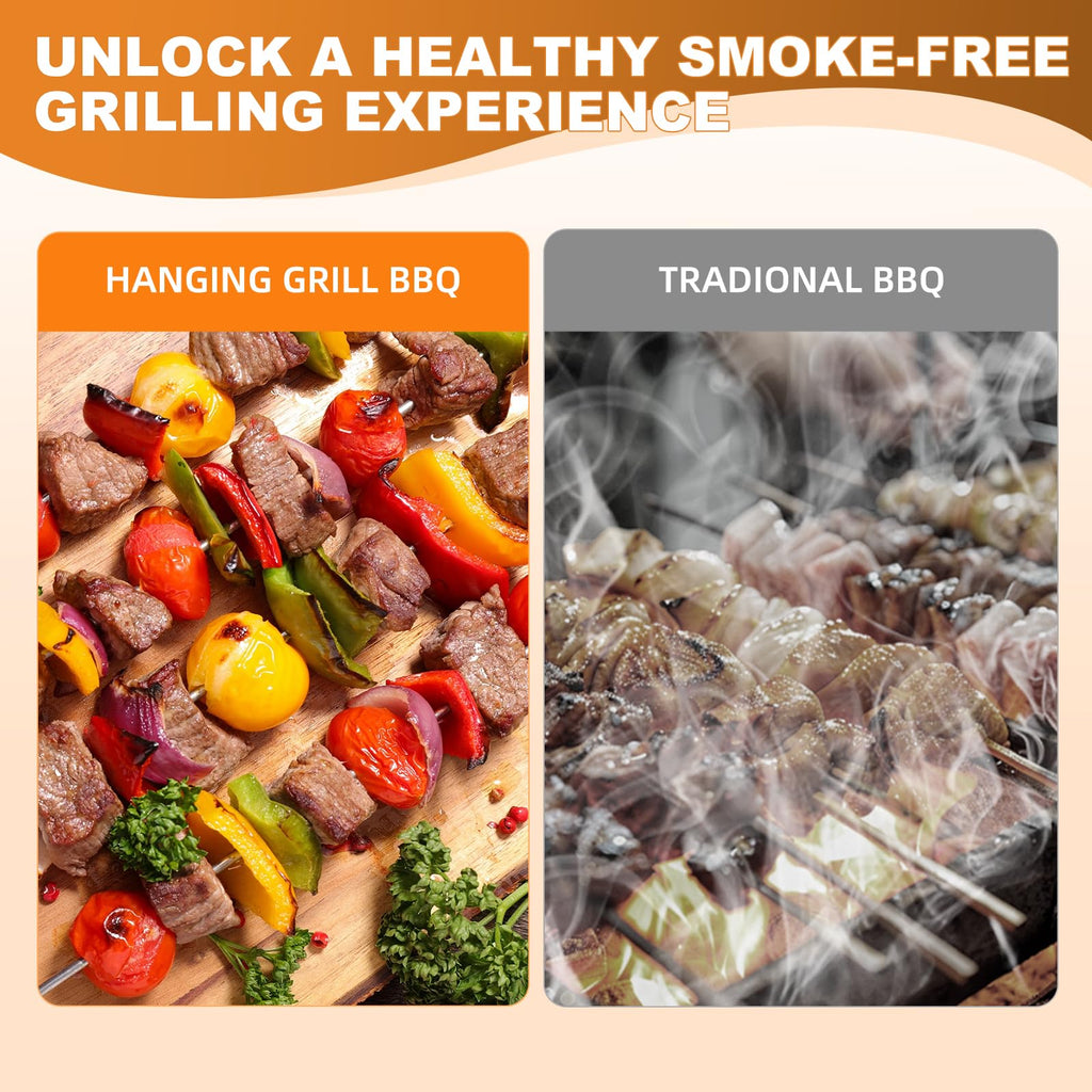 WILLBBQ Large Hanging Charcoal Grills, 360° Barrel Smoker, Stainless Steel Double-Wall Insulated, Portable for Outdoor Camping Patio (Bright Silver)