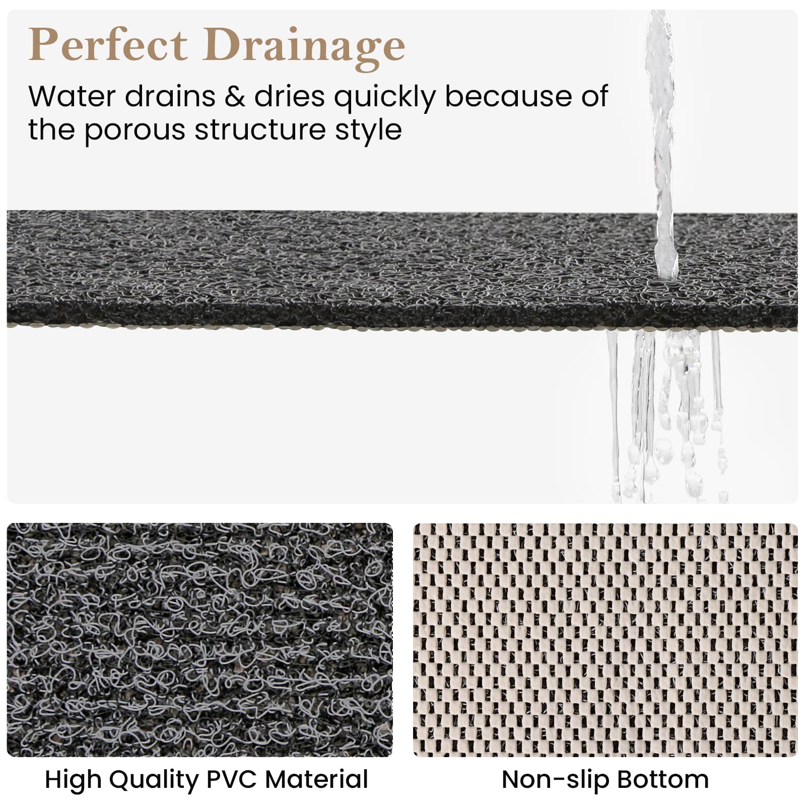 PVC Loofah Shower/Bathtub Mat Non-Slip, 24x16 inch, Soft Tub Mat with Drain, for Tub and Bathroom,Quick Drying,Grey