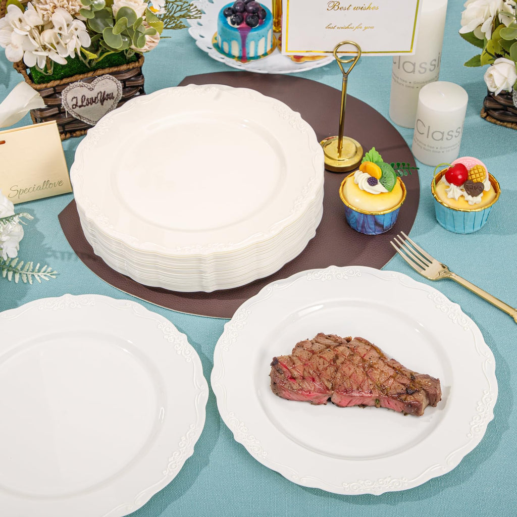 DaYammi 60PCS White Plastic Plates, Heavy Duty White Disposable Plates Premium 10inch Dinner Plates Hard Plastic Plates Disposable for Party Wedding Bridal Shower